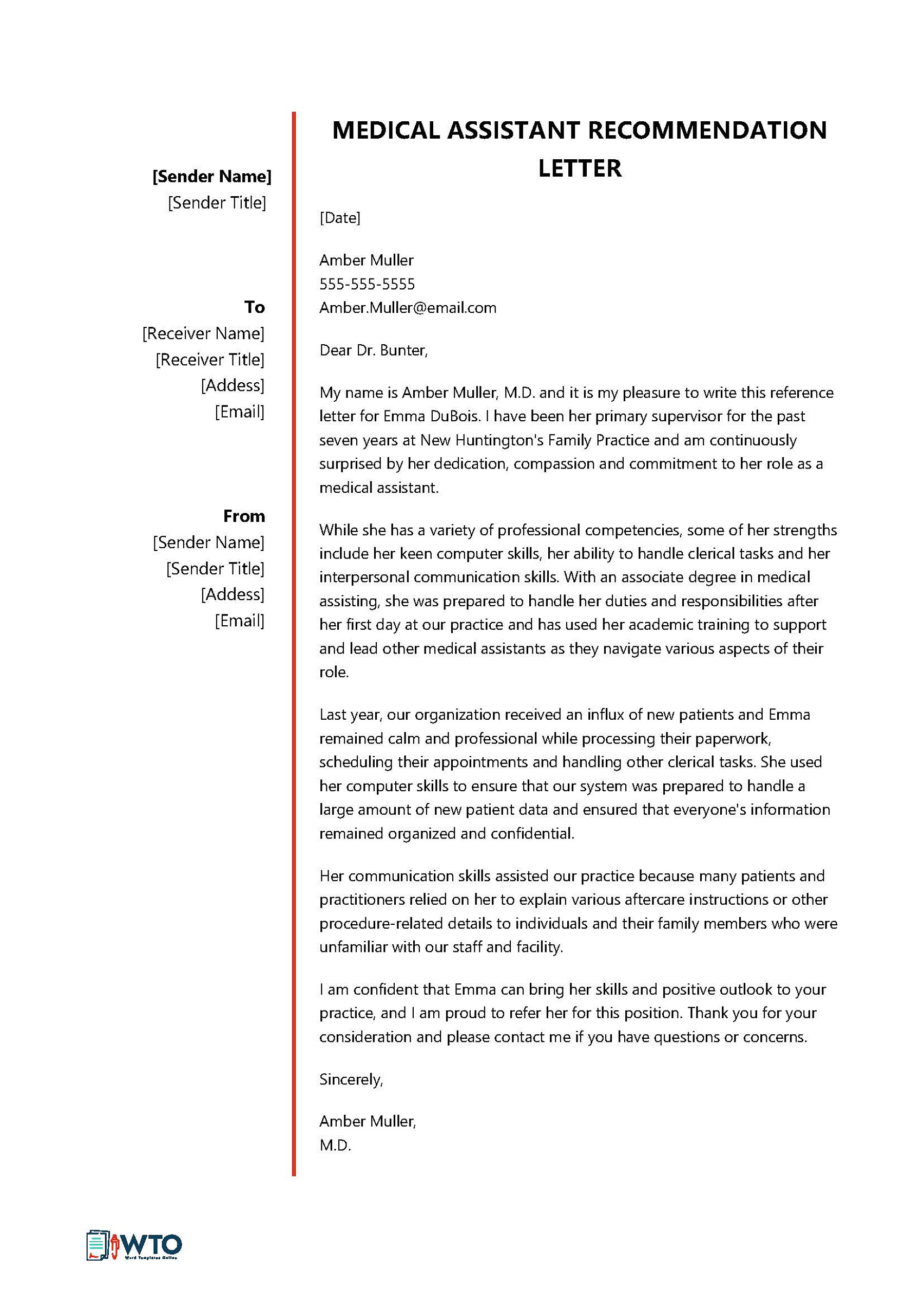medical Assistant Letter of recommendation Word