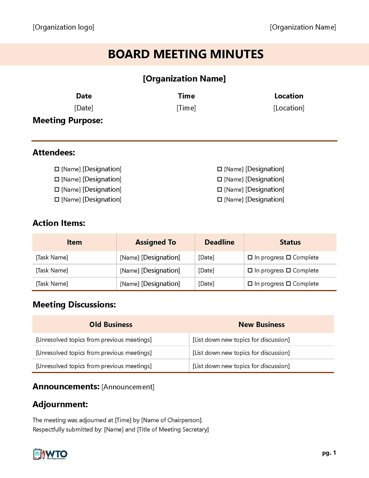 Free Meeting Agenda Template - Editable Format