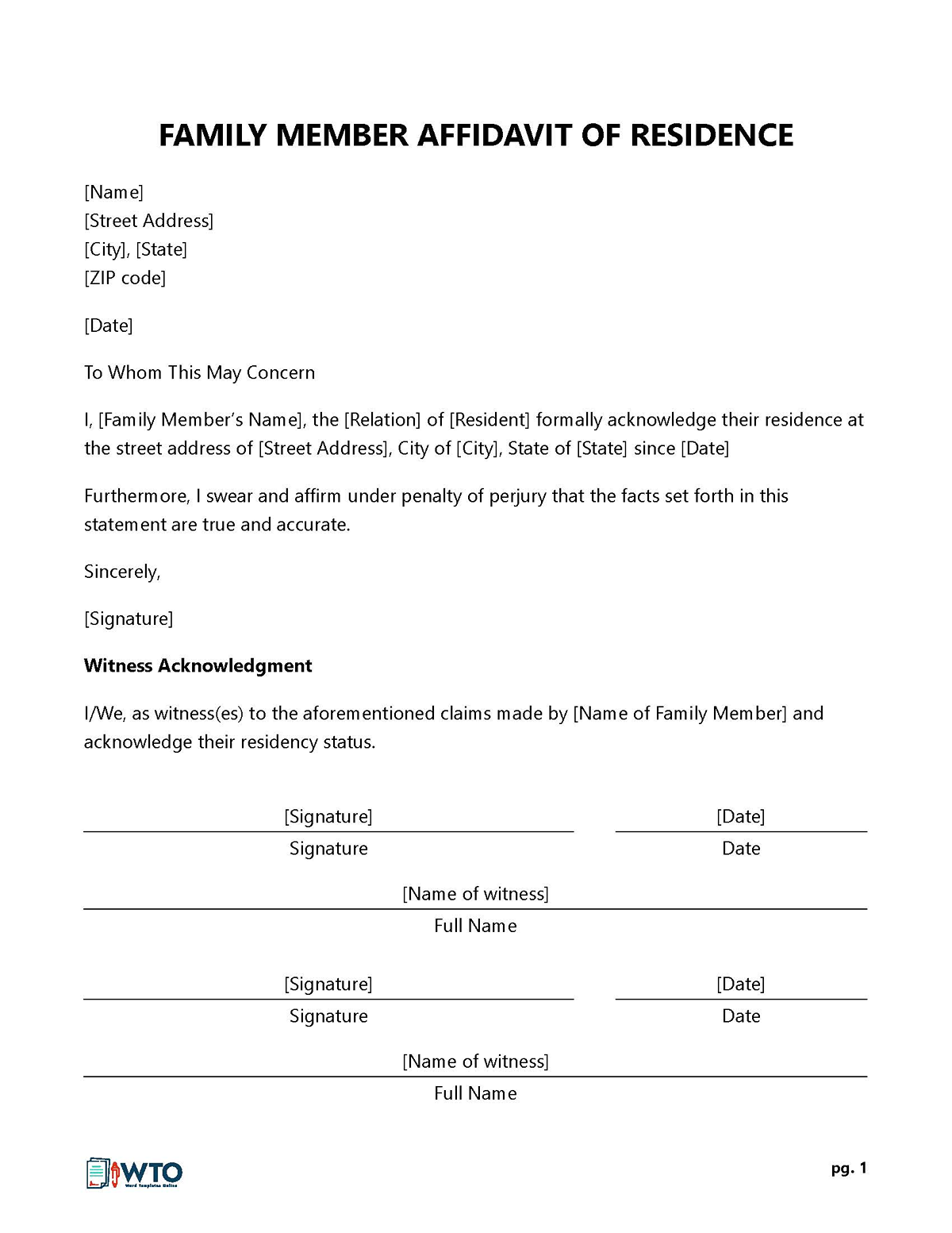 Printable Proof of Residency Letter 04 for Word