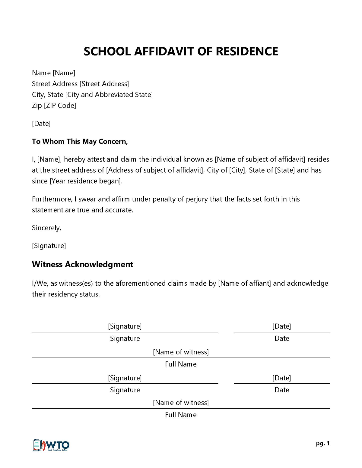 Editable School Proof of Residency Letter for Word
