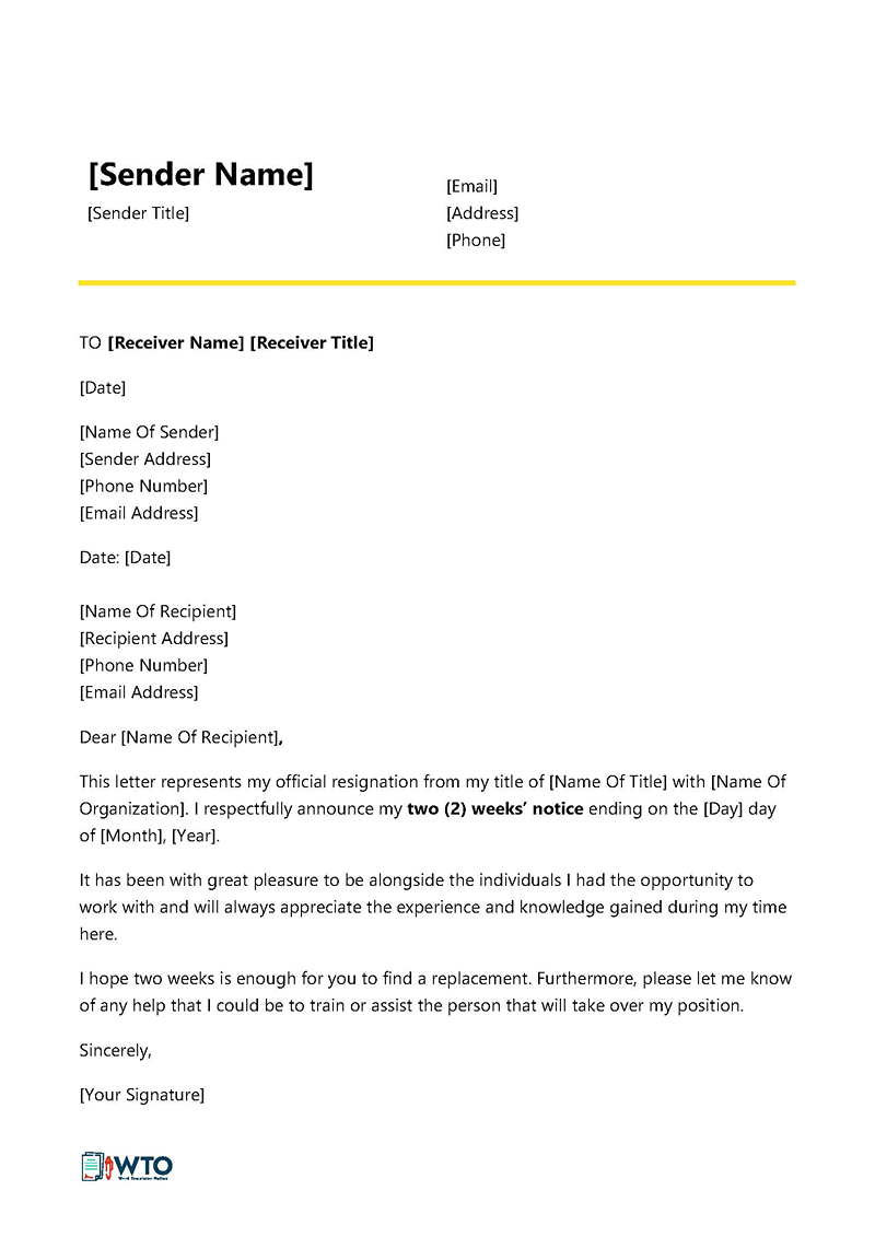 Free two weeks notice letter template 10