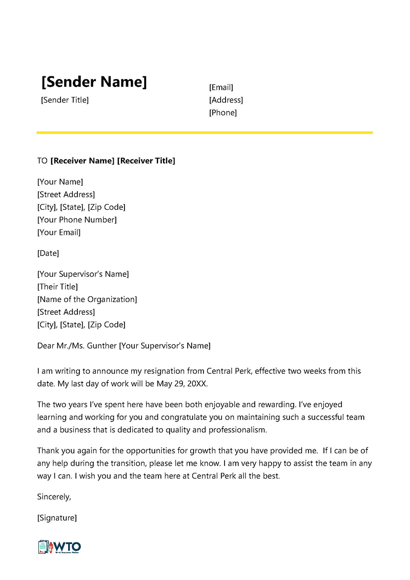 Modern two weeks notice letter template 11