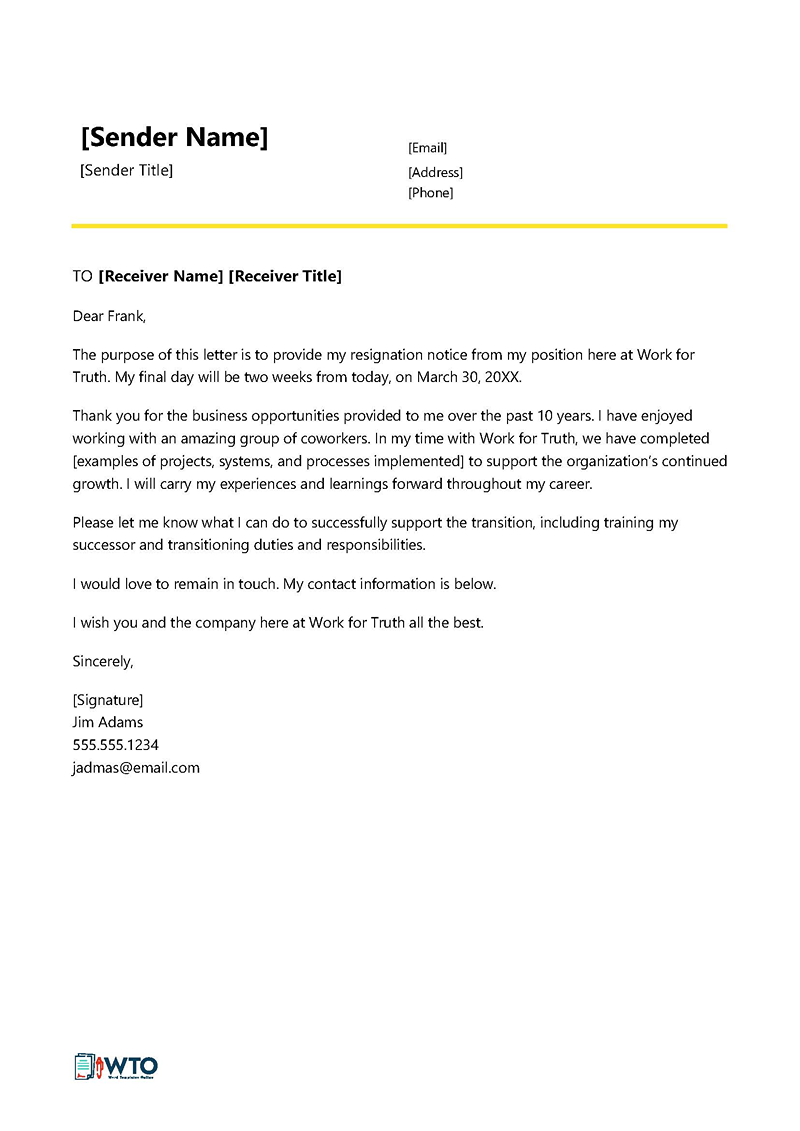 Customizable two weeks notice letter template 12