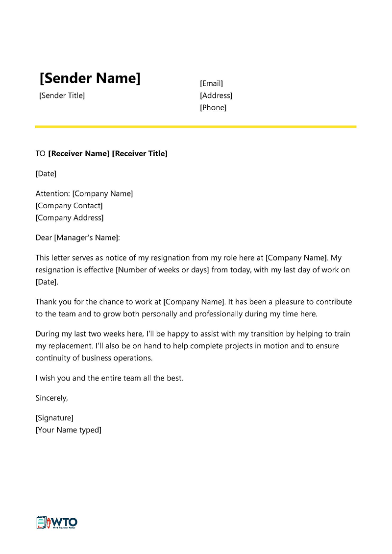 Two weeks notice letter template 03