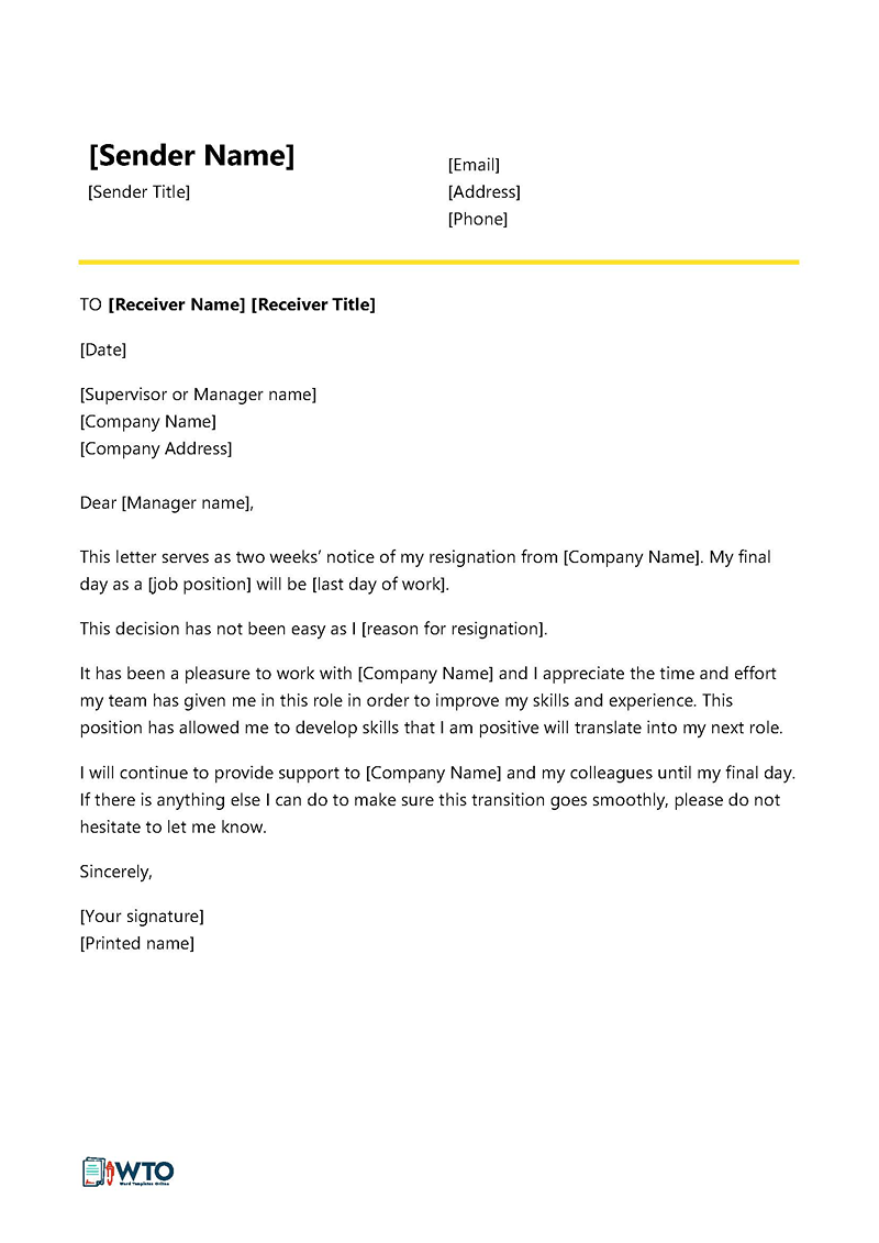 Downloadable two weeks notice letter template in Word format 04
