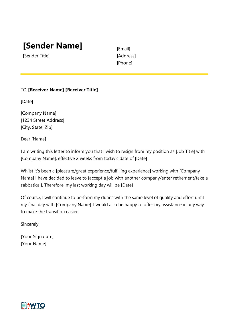 Free Word two weeks notice letter template 06