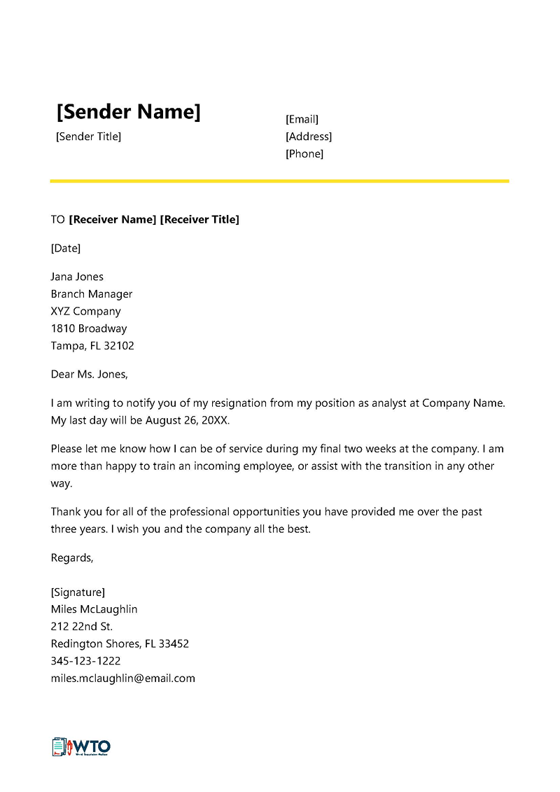Formal two weeks notice letter template 07