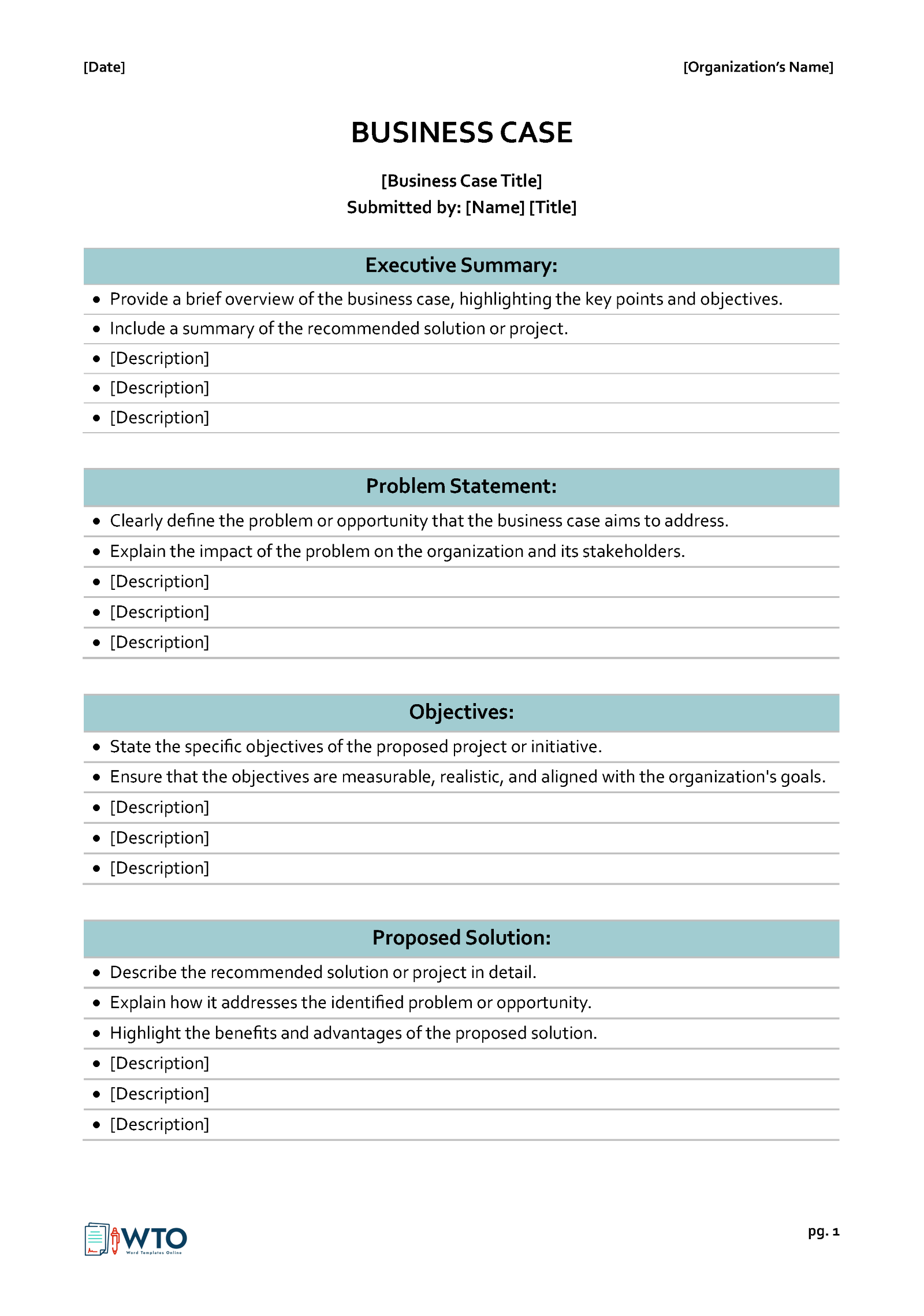 Great Downloadable Business Case Template 01 as Word File