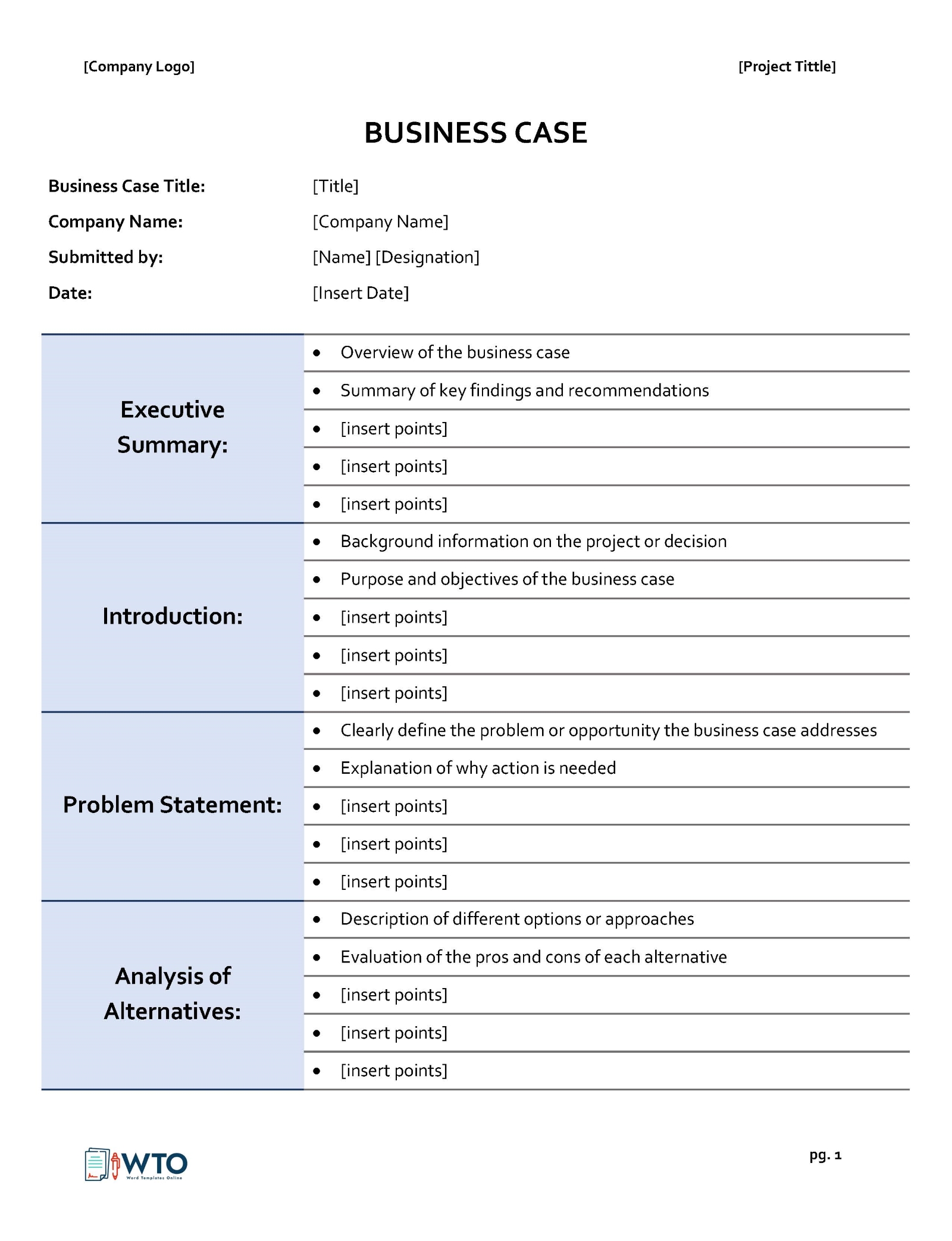 Free Customizable Business Case Template 03 as Word File