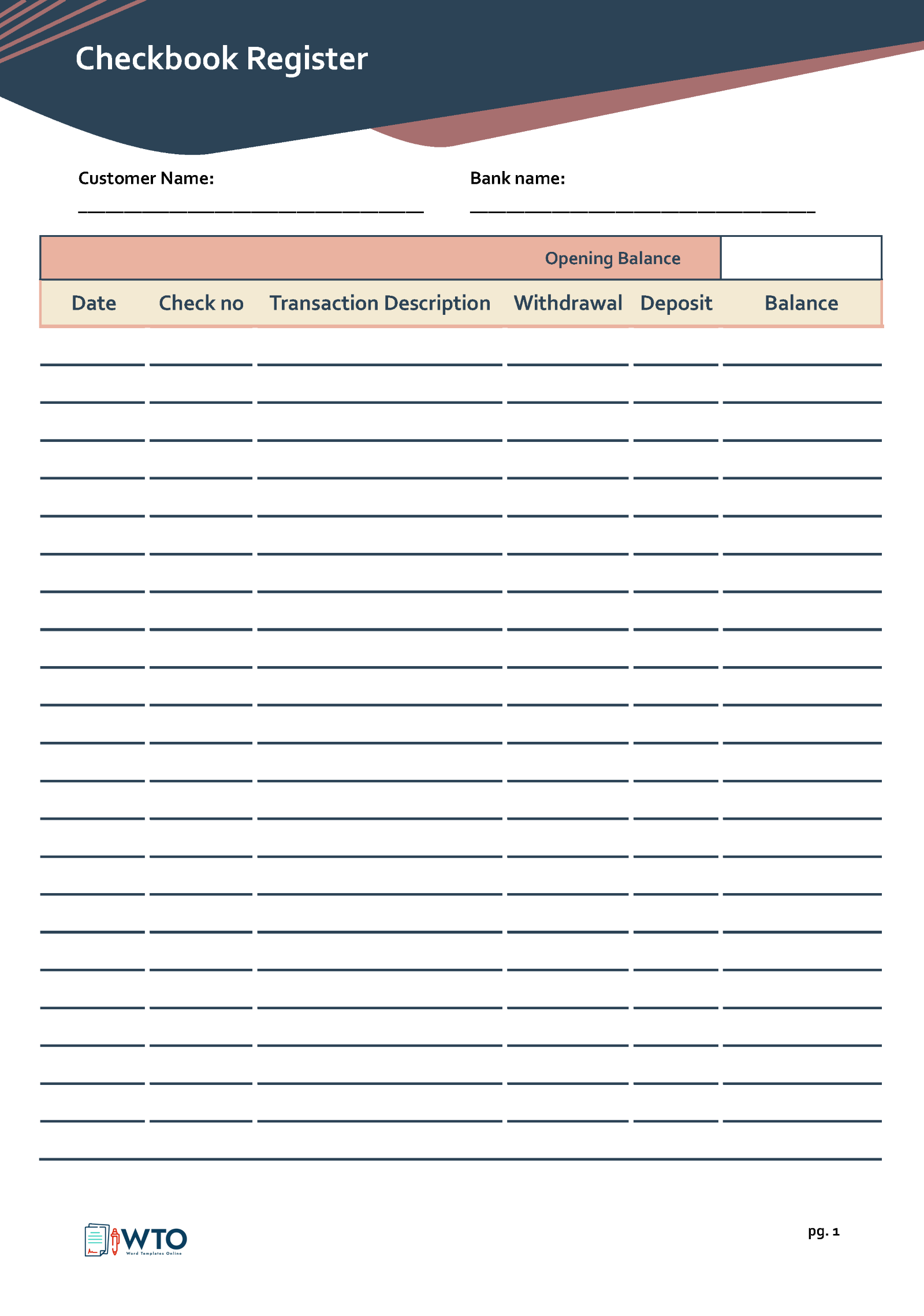 Free Editable Checkbook Register Template