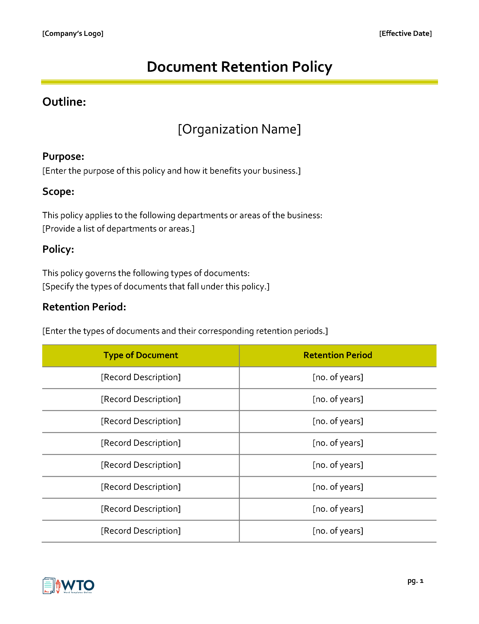 Free Document Retention Policy Template