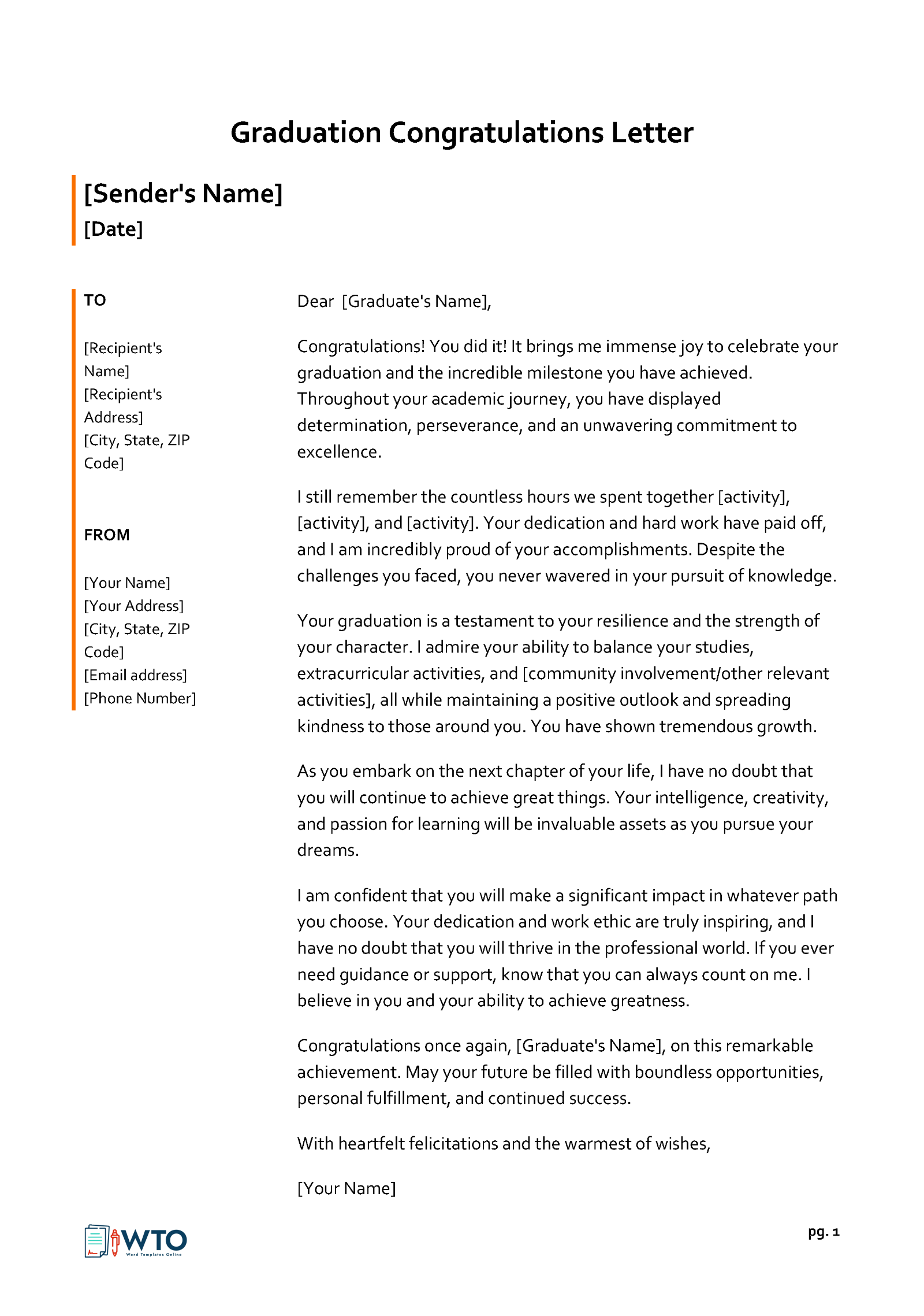 Editable Graduation Congratulations Letter Example
