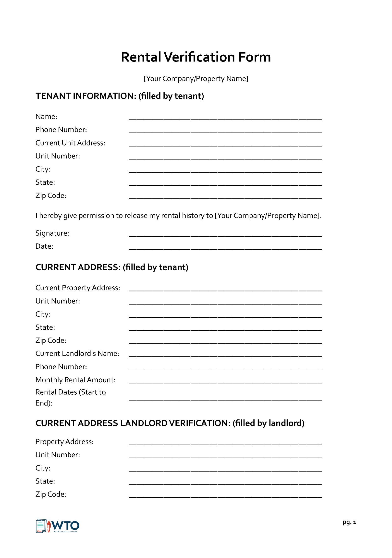Download Editable Rent Verification Form