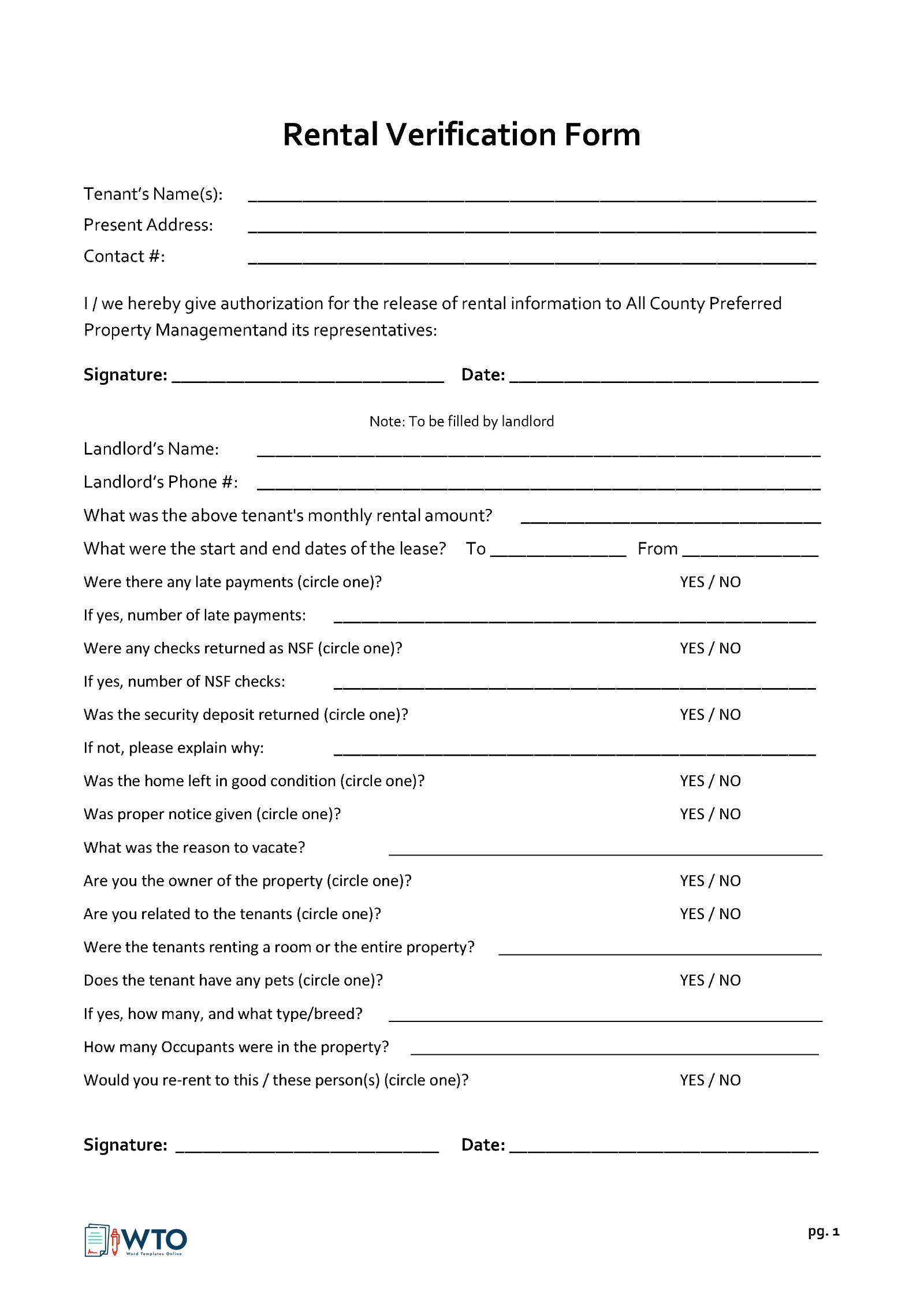 Rent Verification Form Template with Samples