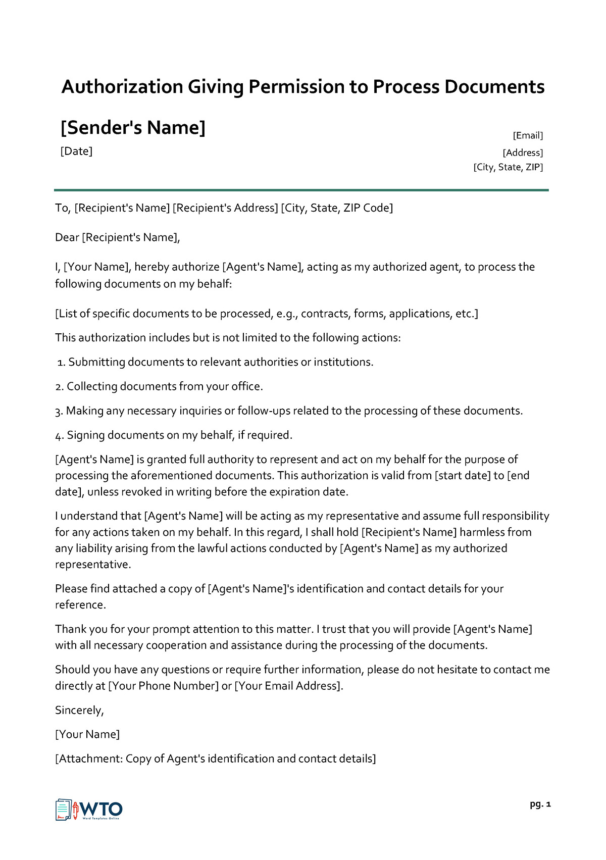 Document Processing Consent Letter free download