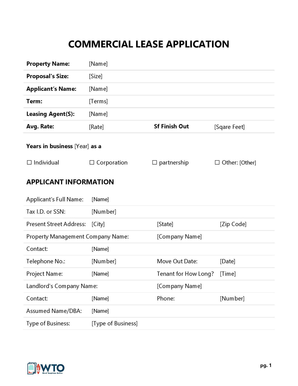 Downloadable Commercial Lease Application Template - Word Format