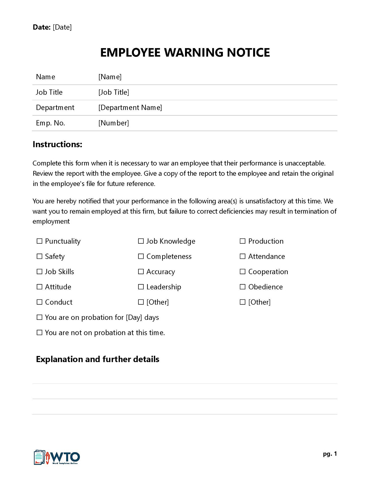 Employee Write Up Form Example - Sample Document