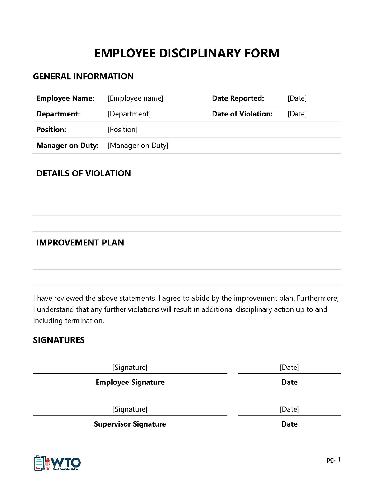 Downloadable Employee Write Up Form Template - Word Format