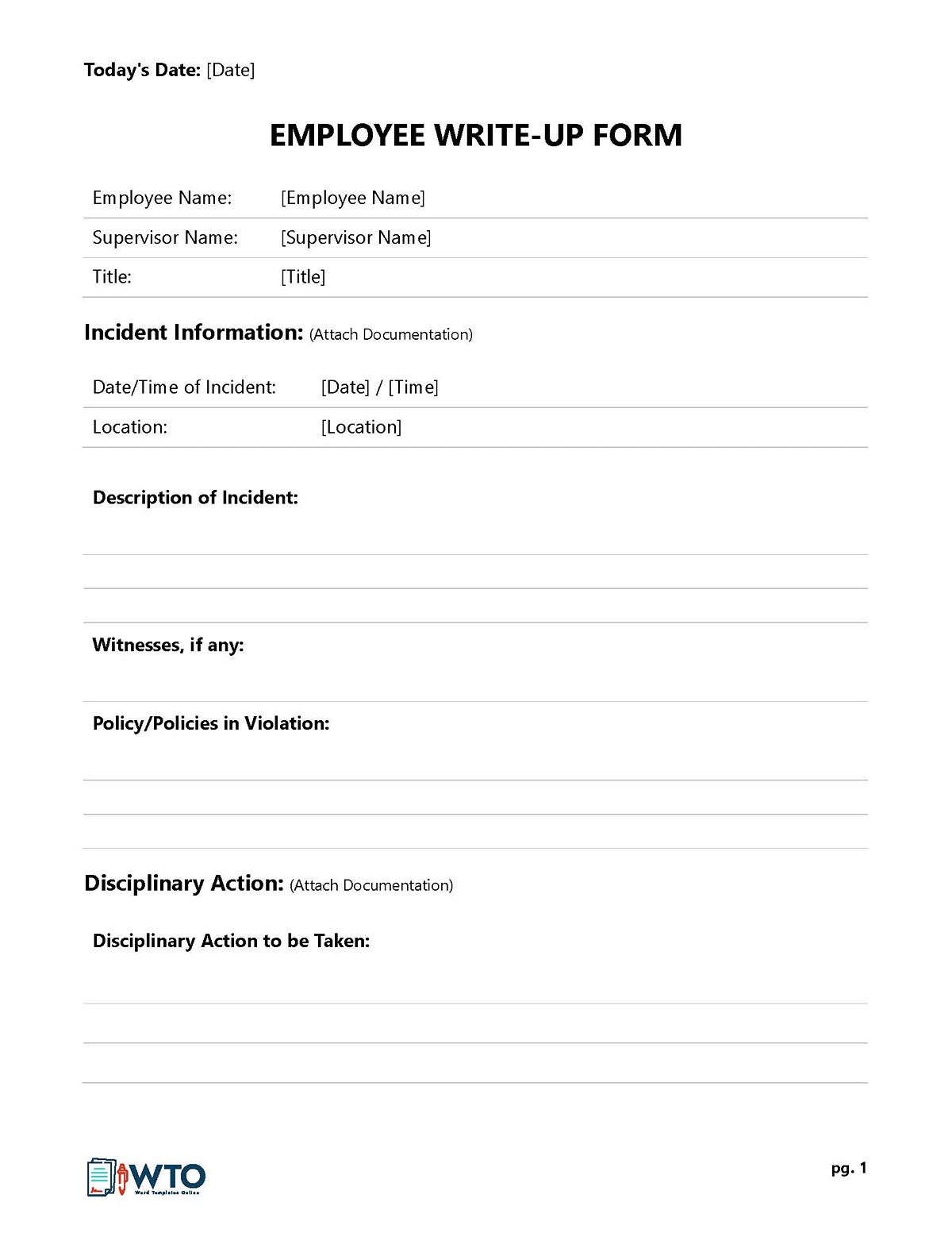 Free Customizable Employee Write-Up Form 02 in Word Format