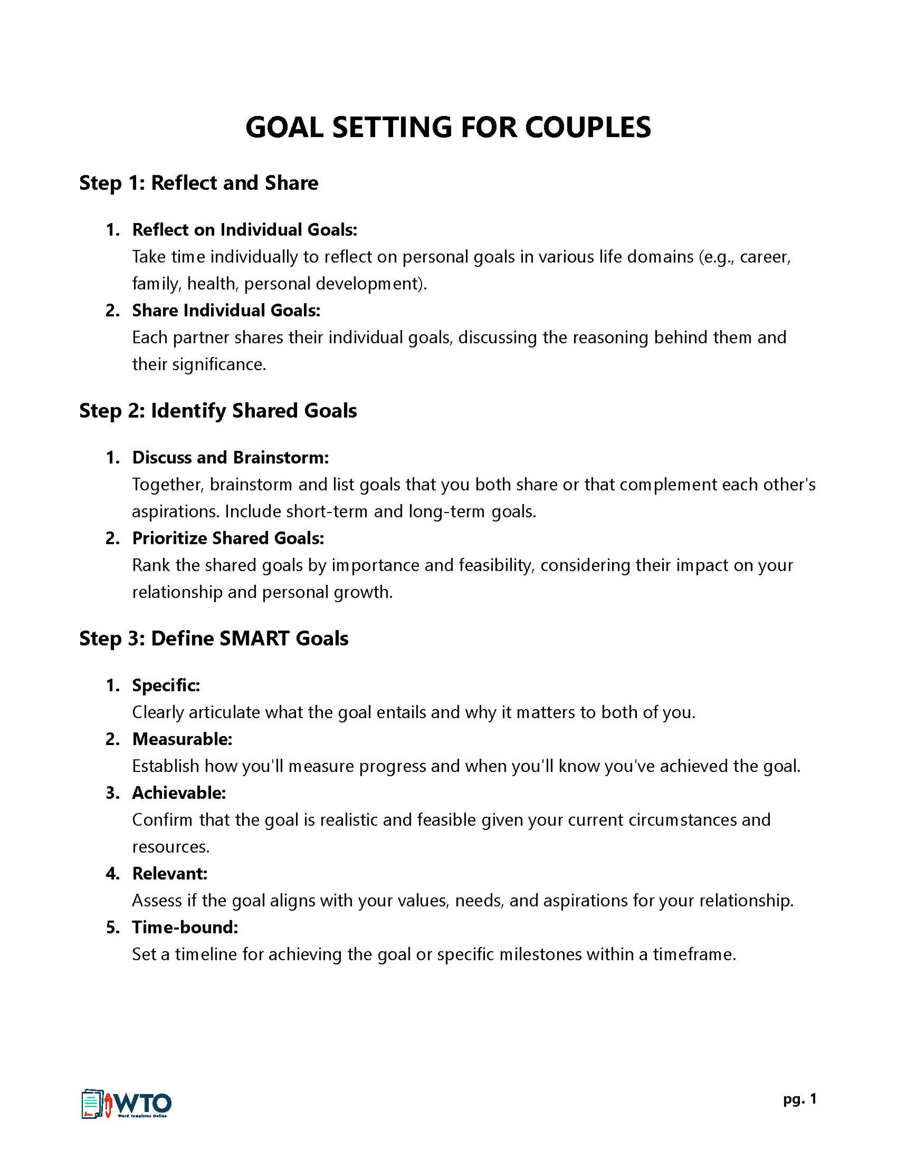 Goal Setting Worksheet for Couples Excel Format - Collaborative Planning