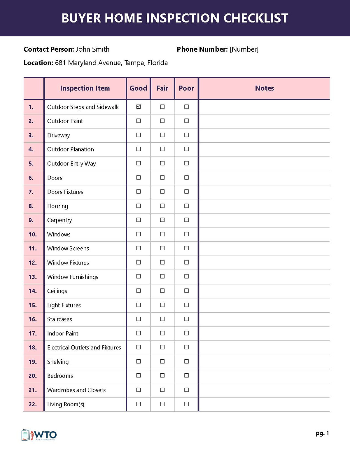 Professional Customizable Buyer Home Inspection Checklist Template as Word Format