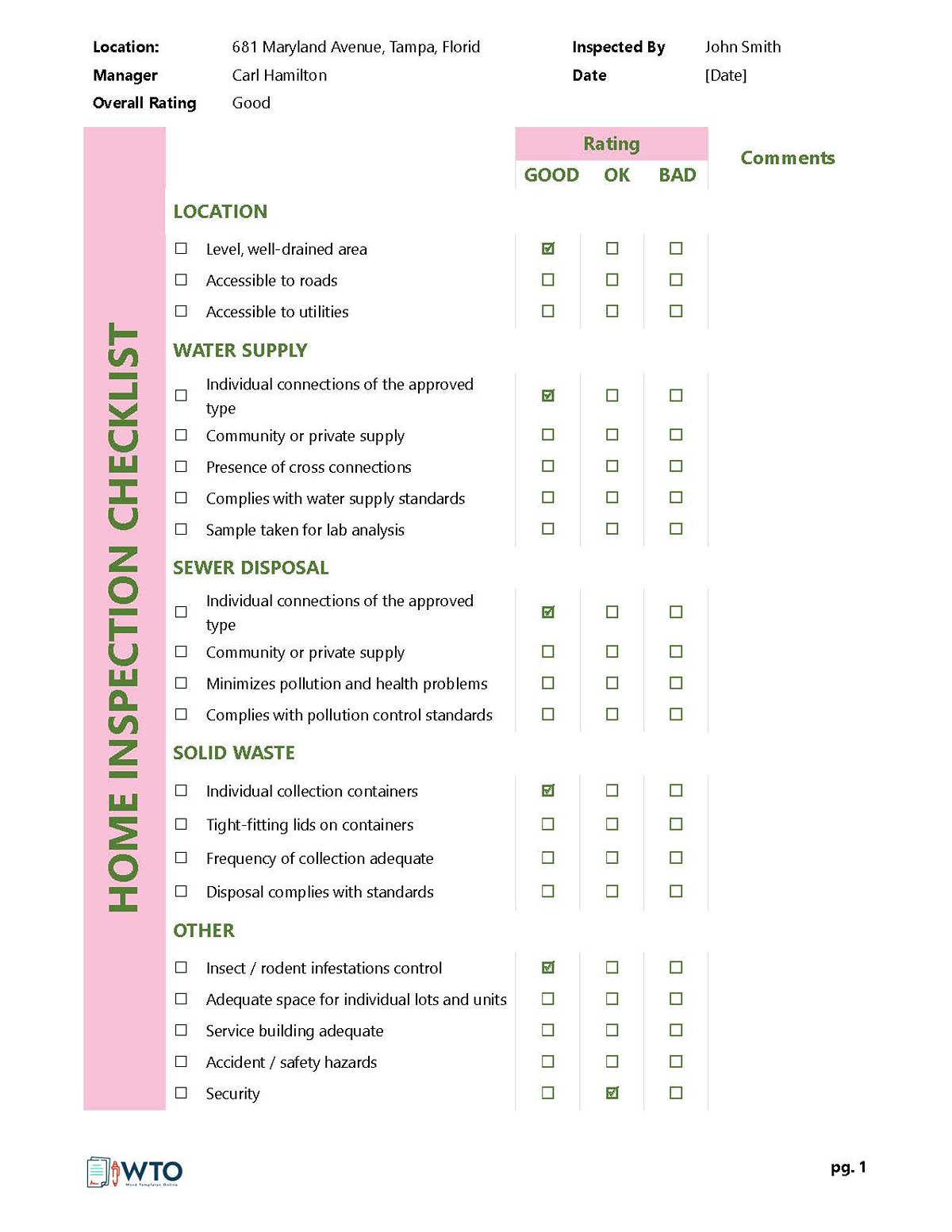 Free Downloadable Home Inspection Checklist Template 03 as Word Format