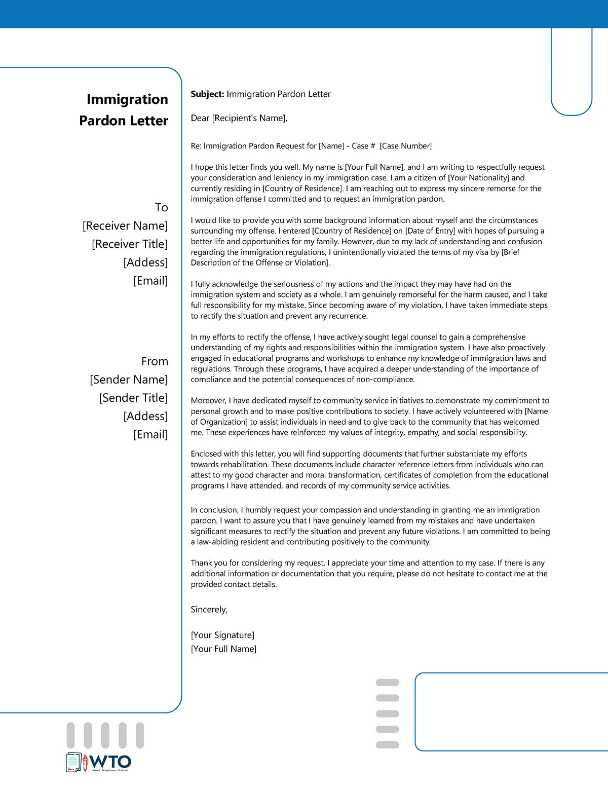 Free Immigration Pardon Letter Sample 01 for Word