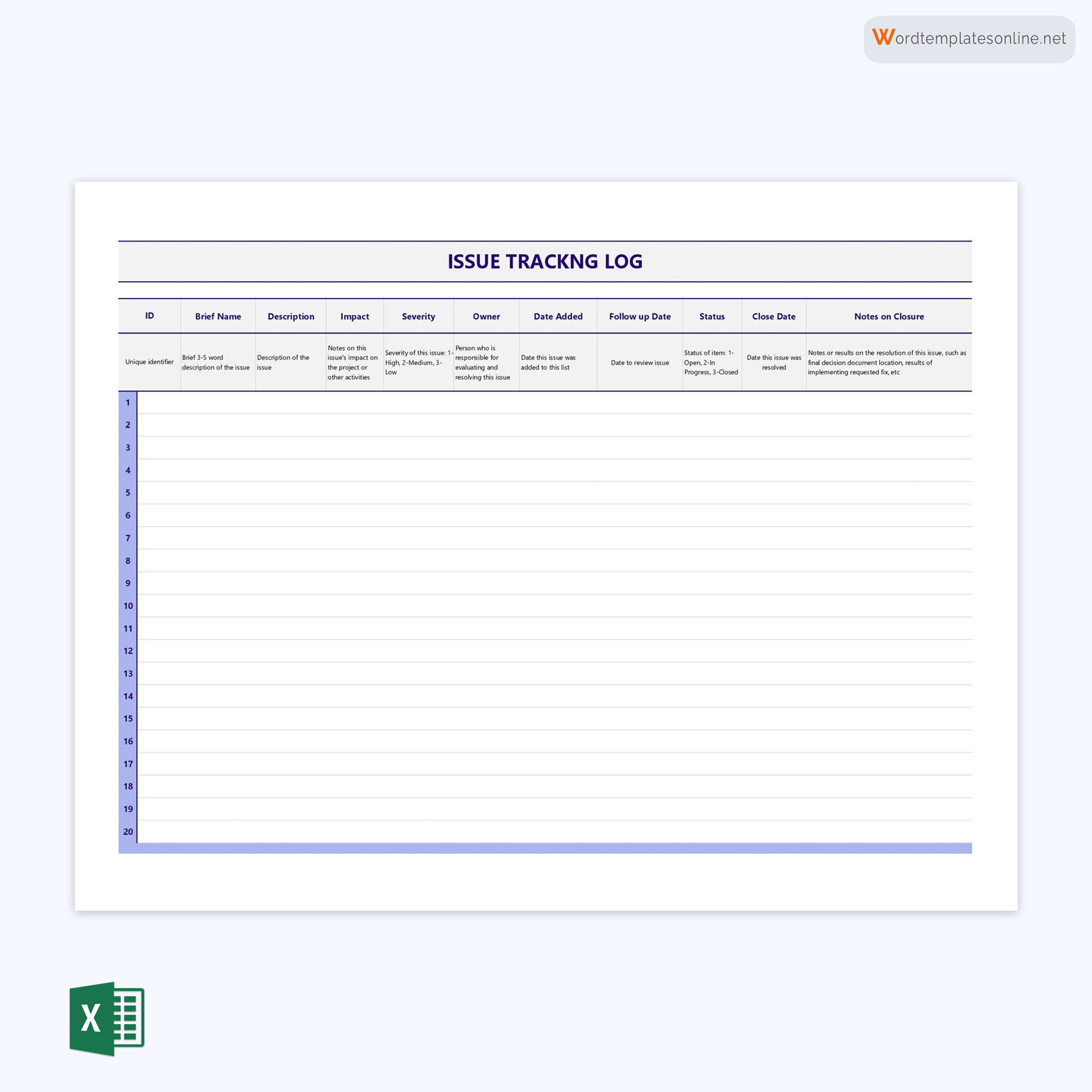 Free Issue Log Template - Editable Excel Format