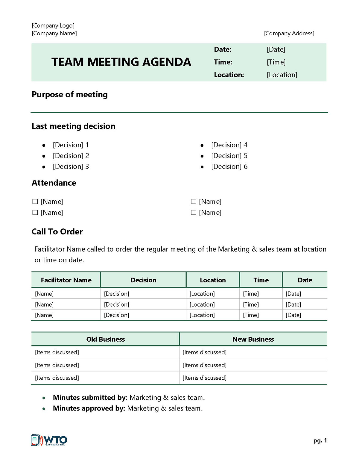 Meeting Agenda Template Example - Sample Document