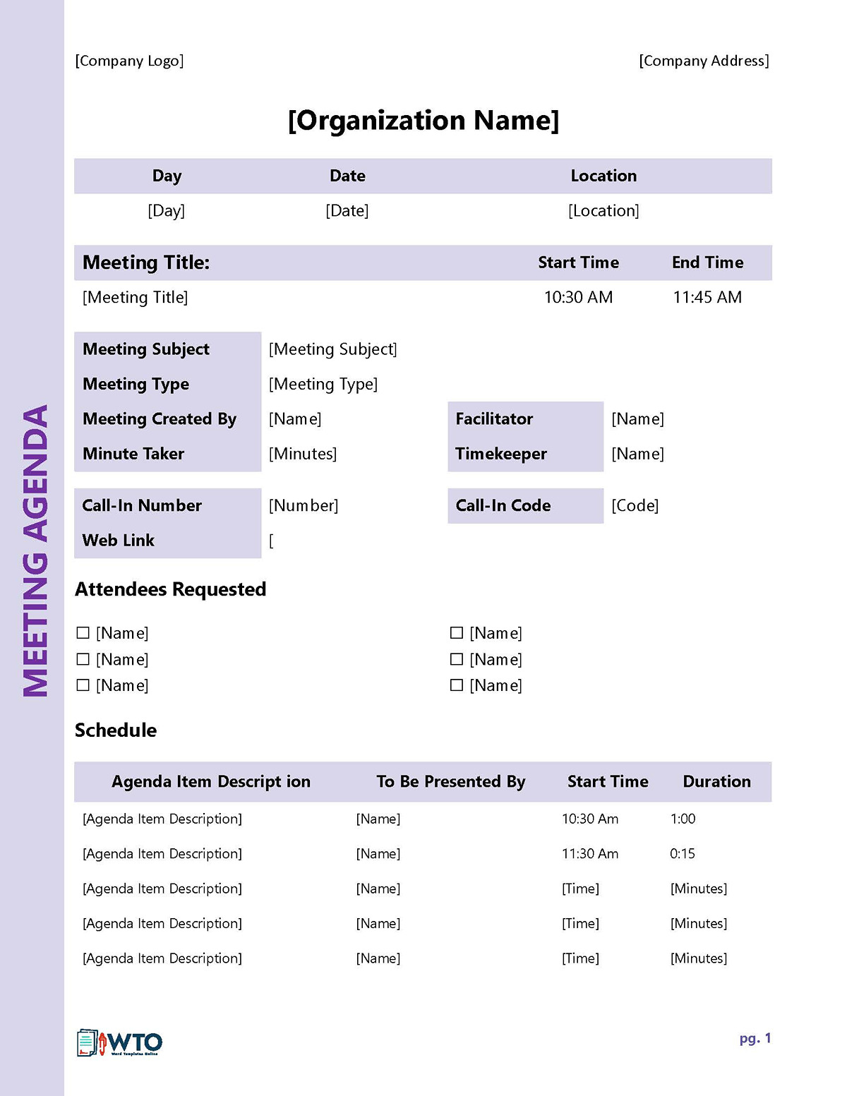 Meeting Agenda Template - Printable Form