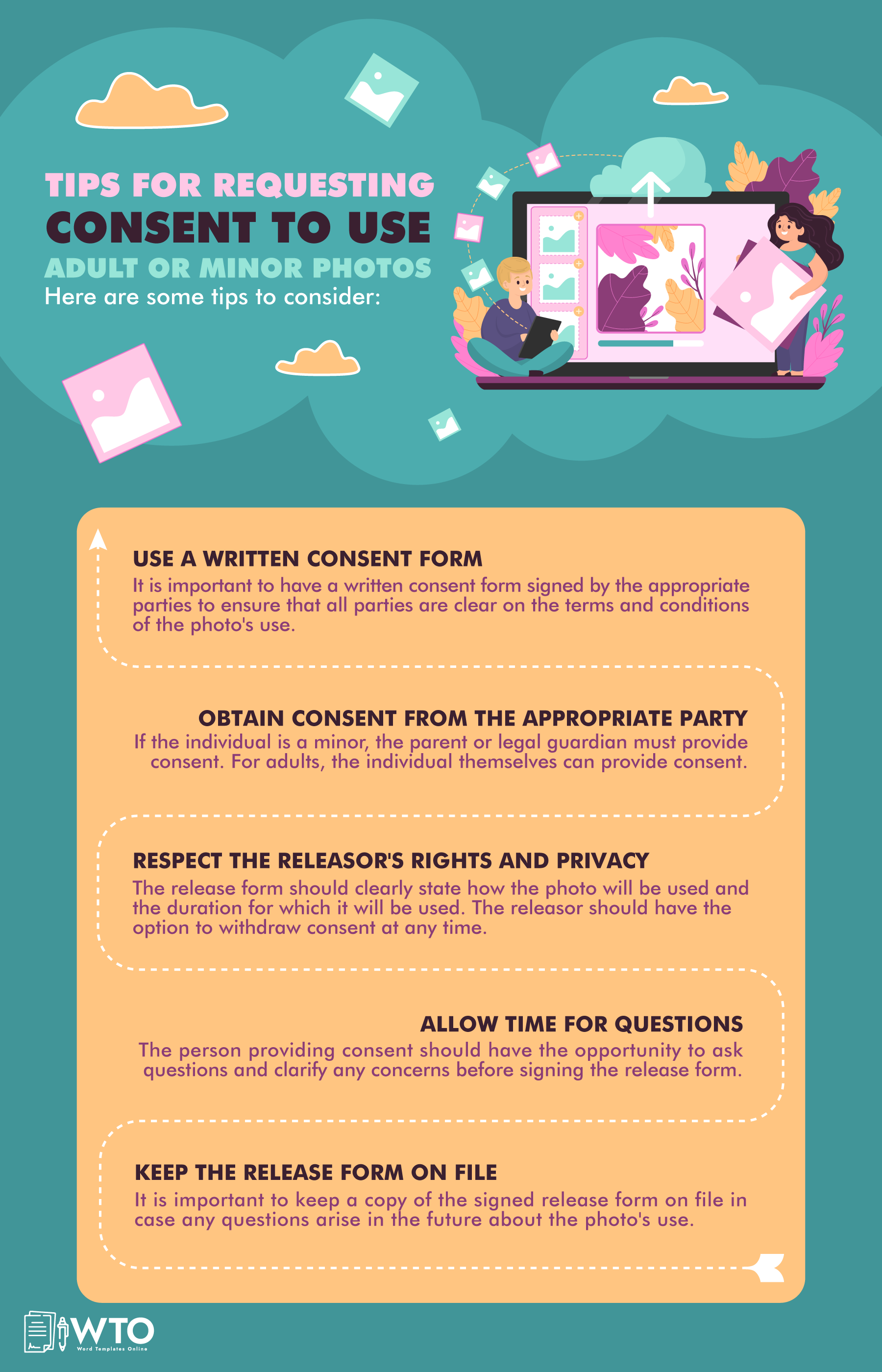 This infographic is about tips for requesting consent to use photos.
