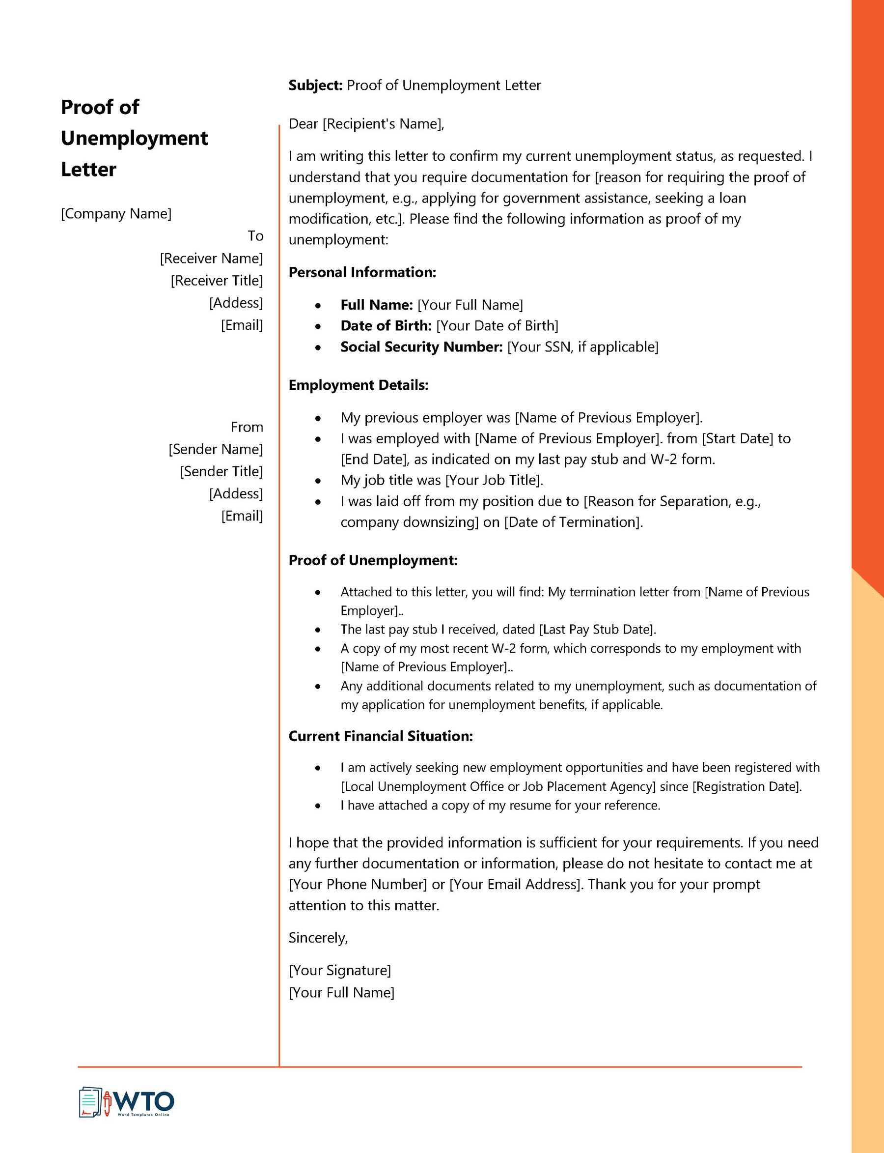 Proof of Unemployment Letter - Formal Proof Document