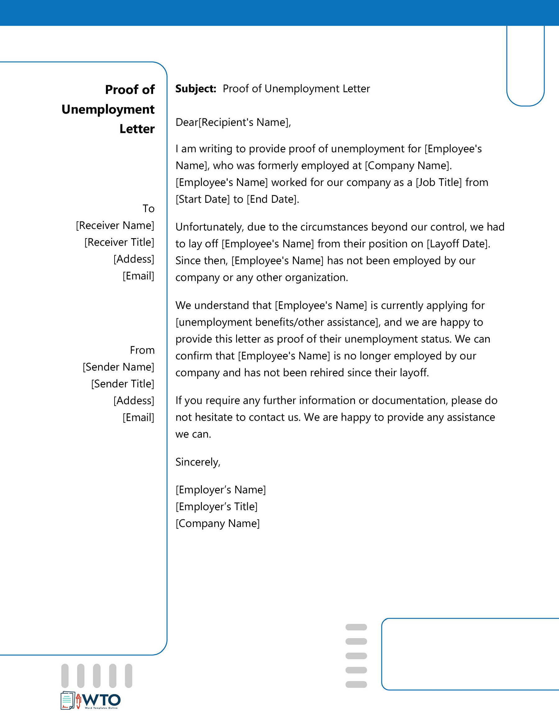Free Proof of Unemployment Letter Template - Editable Format
