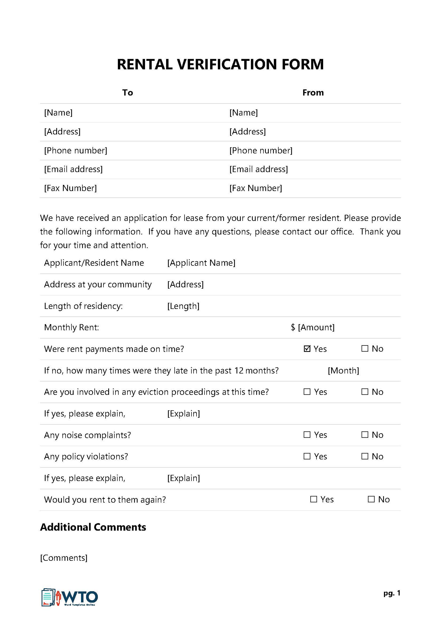 Free Rental Verification Form Template - Editable Format