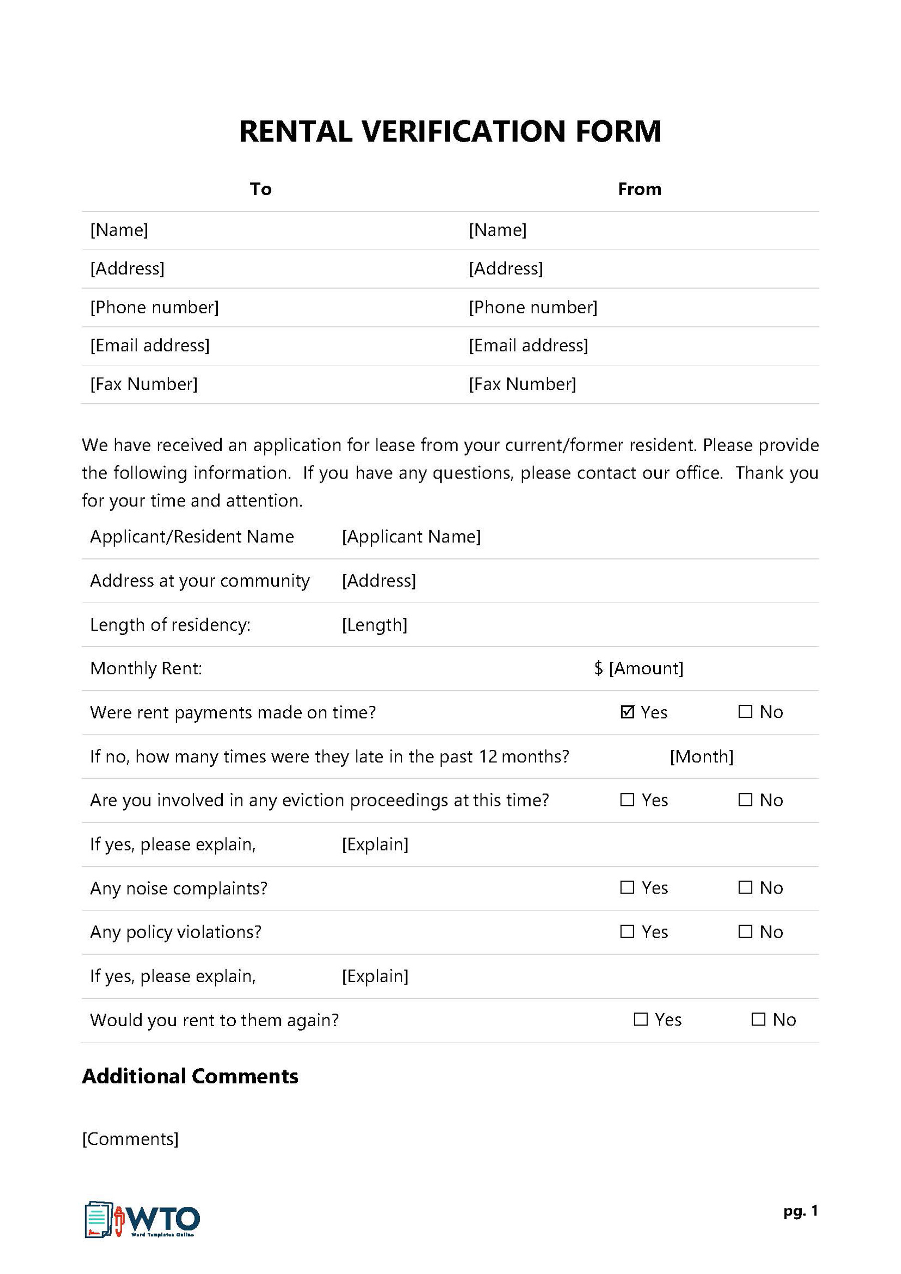 Great Downloadable Rental Verification Form with Rental History as Word Format