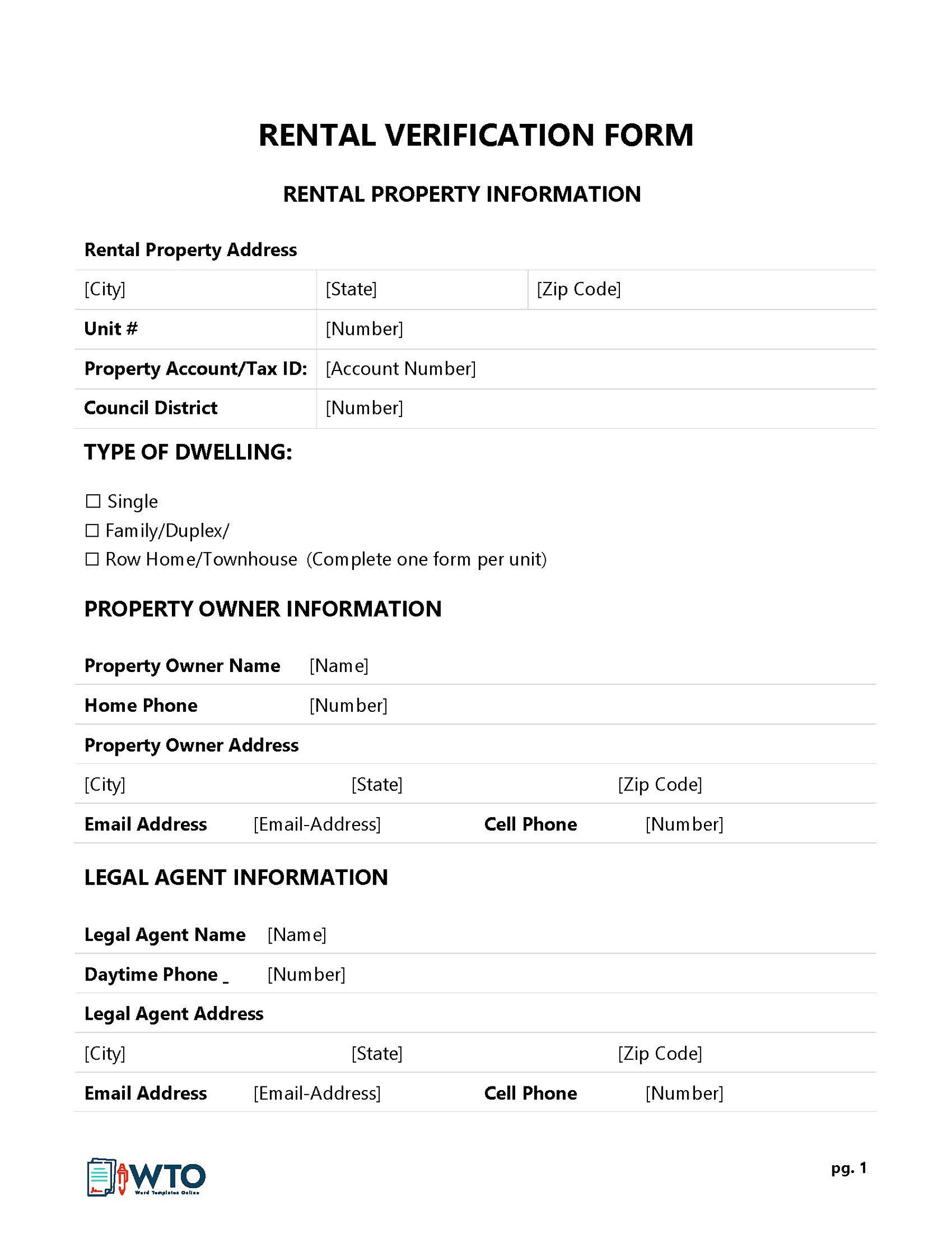 Rental Verification Form - Printable Template