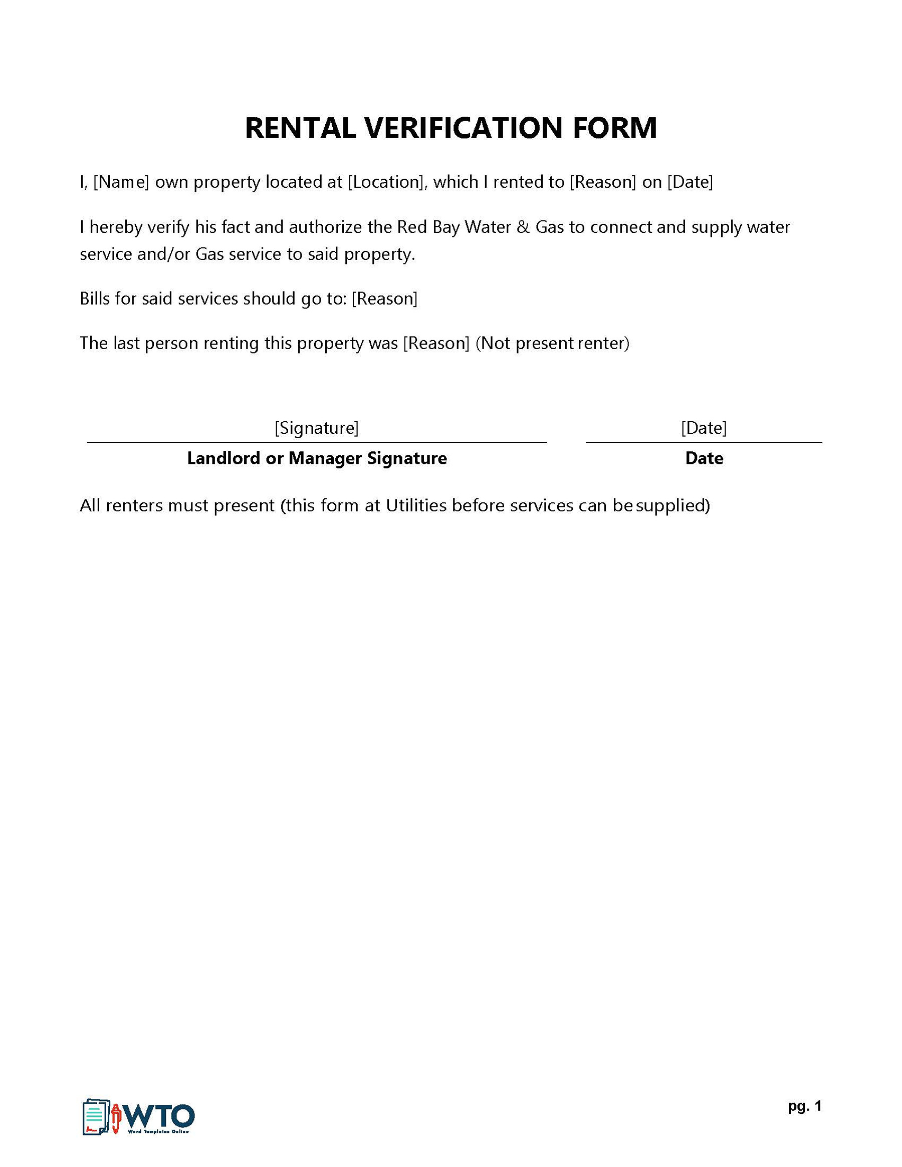 Great Downloadable Rental Verification Form with Services as Word Format