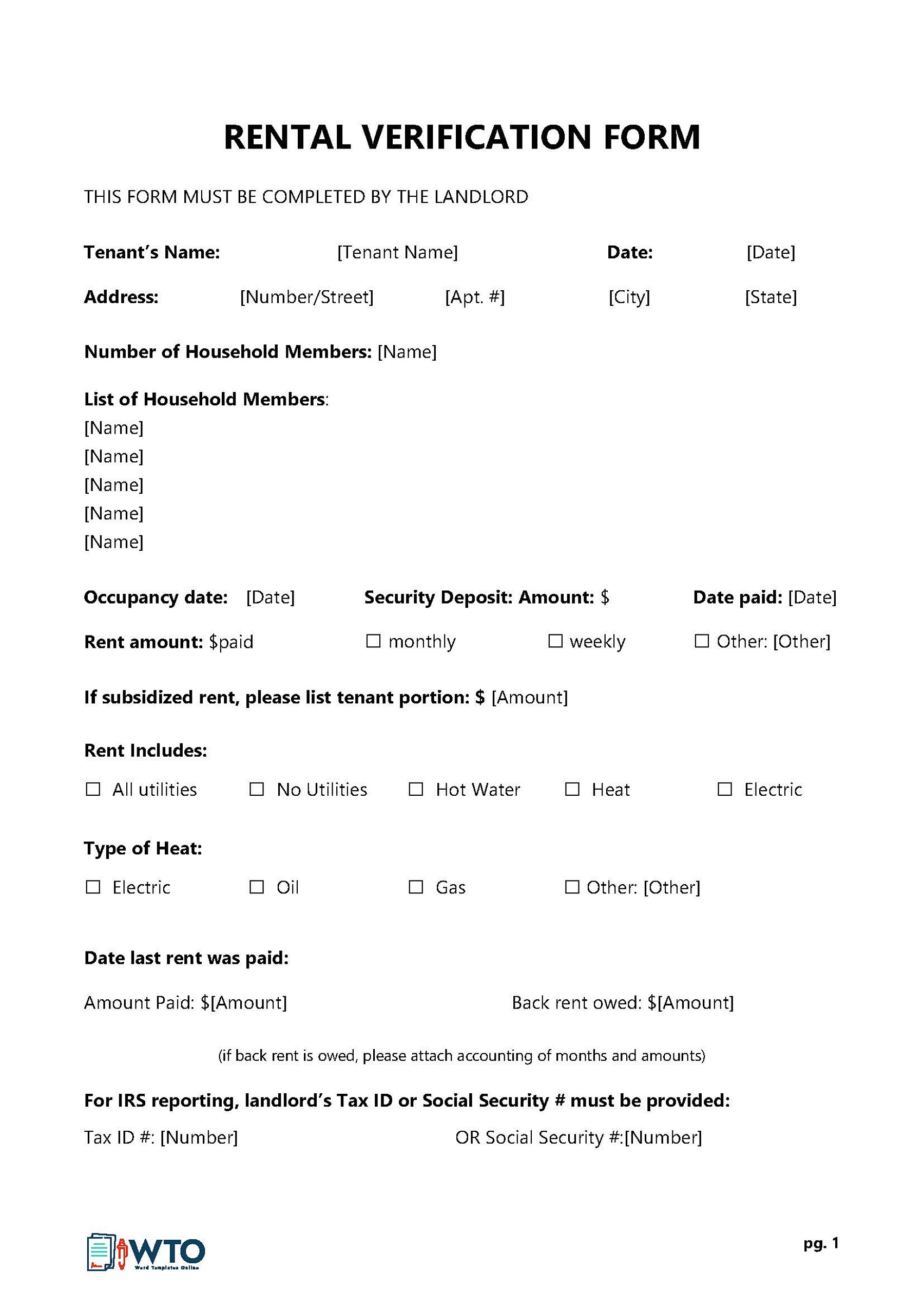 Rental Verification Form - Formal Format