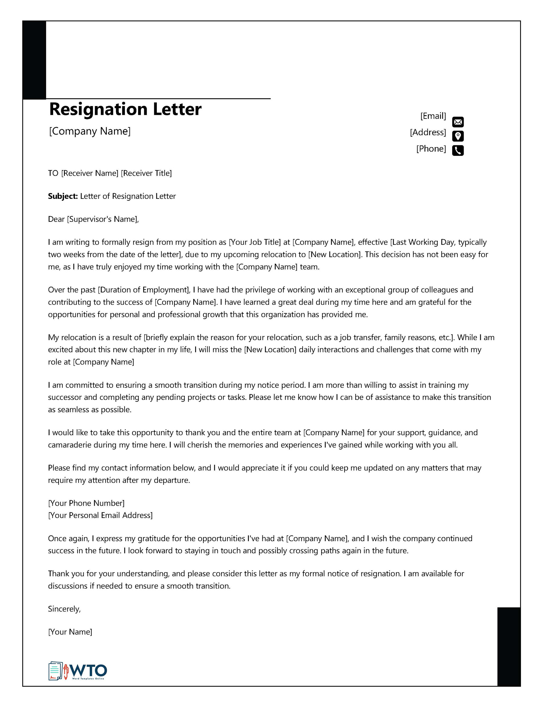 Downloadable Resignation Letter Template - Word Format