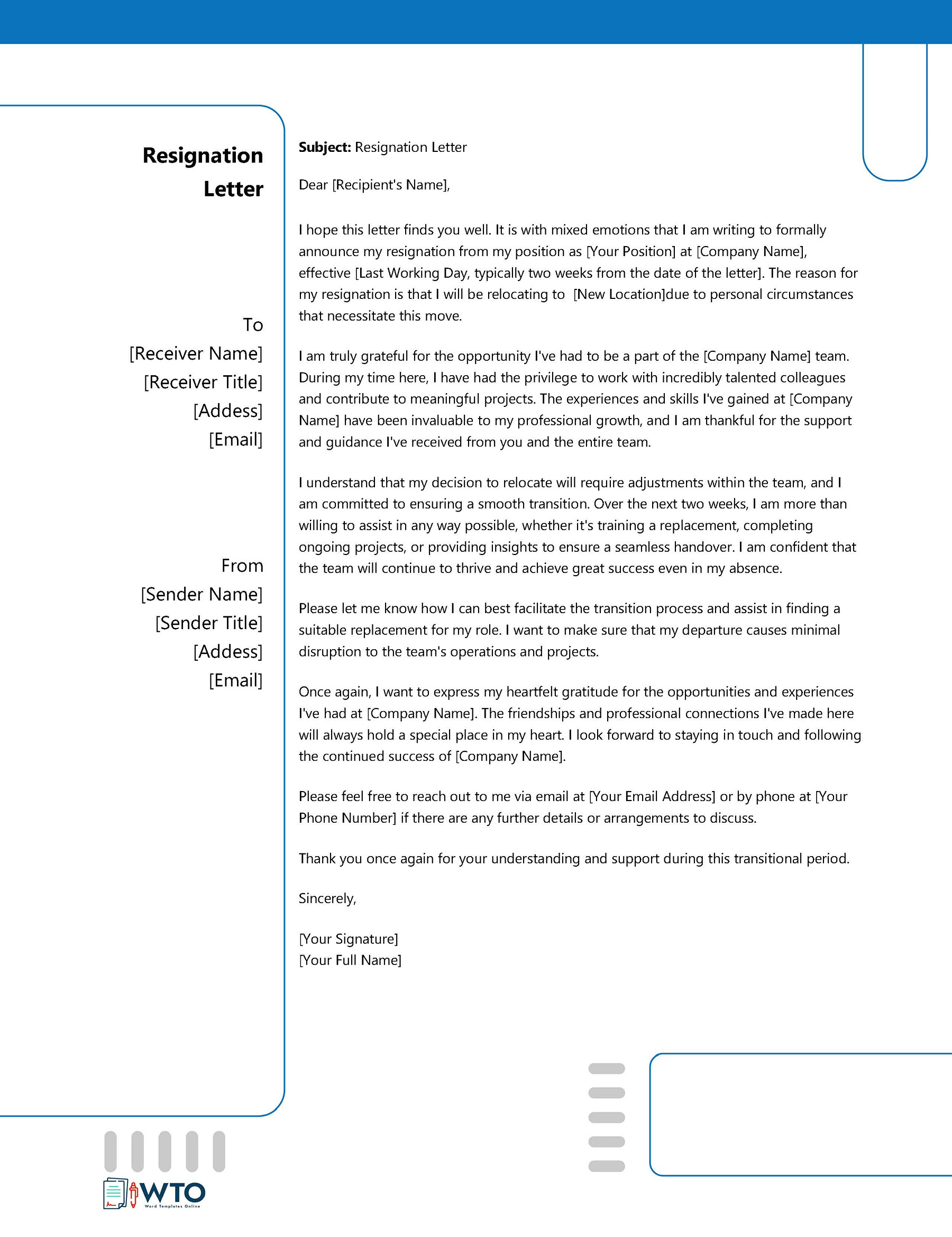 Free Resignation Letter Template - Editable Format