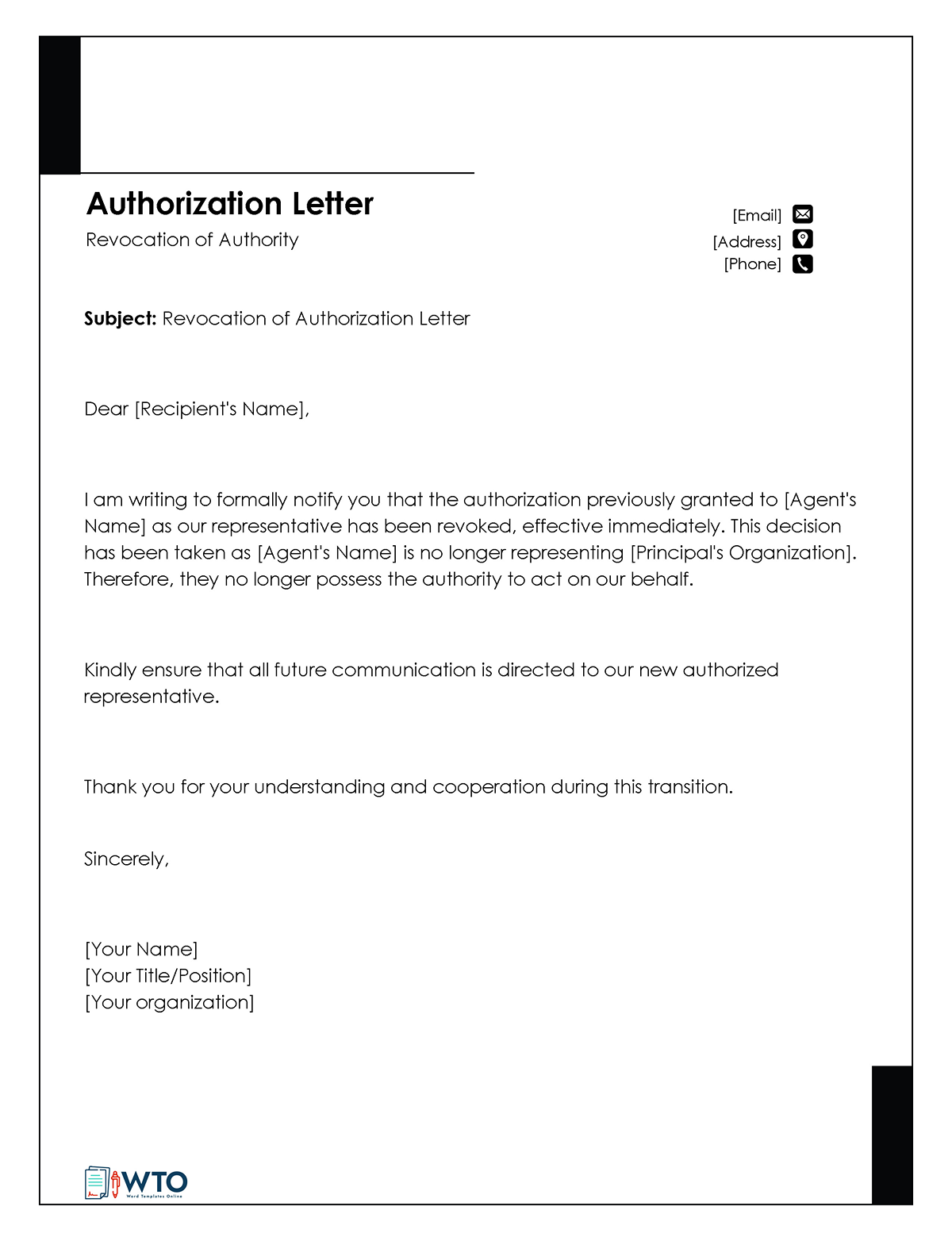 Revoke Authorization LetterTemplate-Downloadable word format