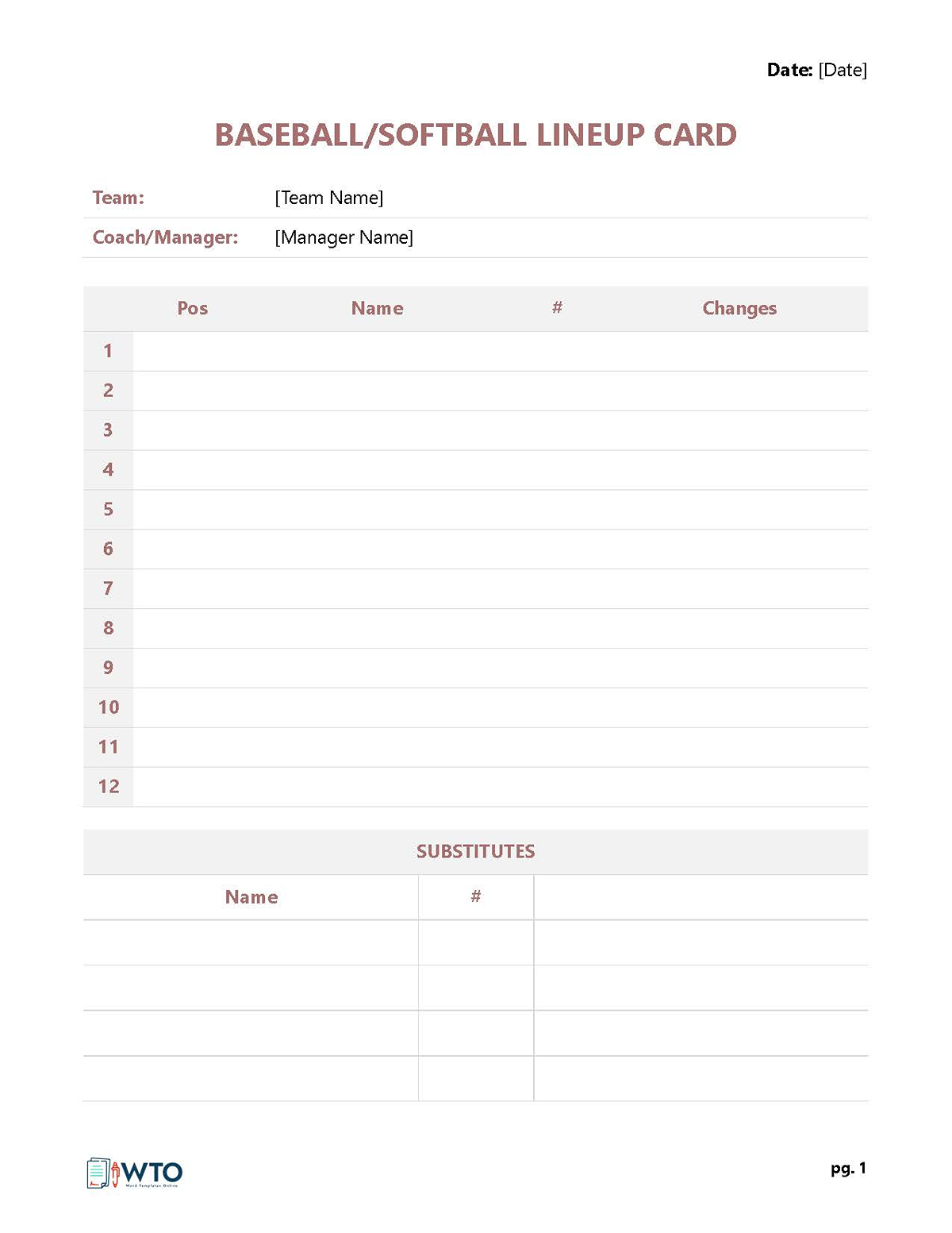Free Softball Lineup Cards Template - Editable Format