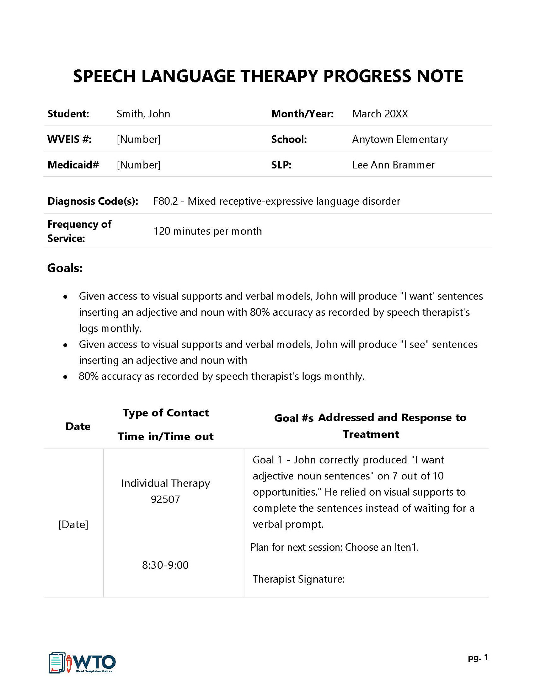 Free SOAP Notes for Speech Therapy 01 for Word