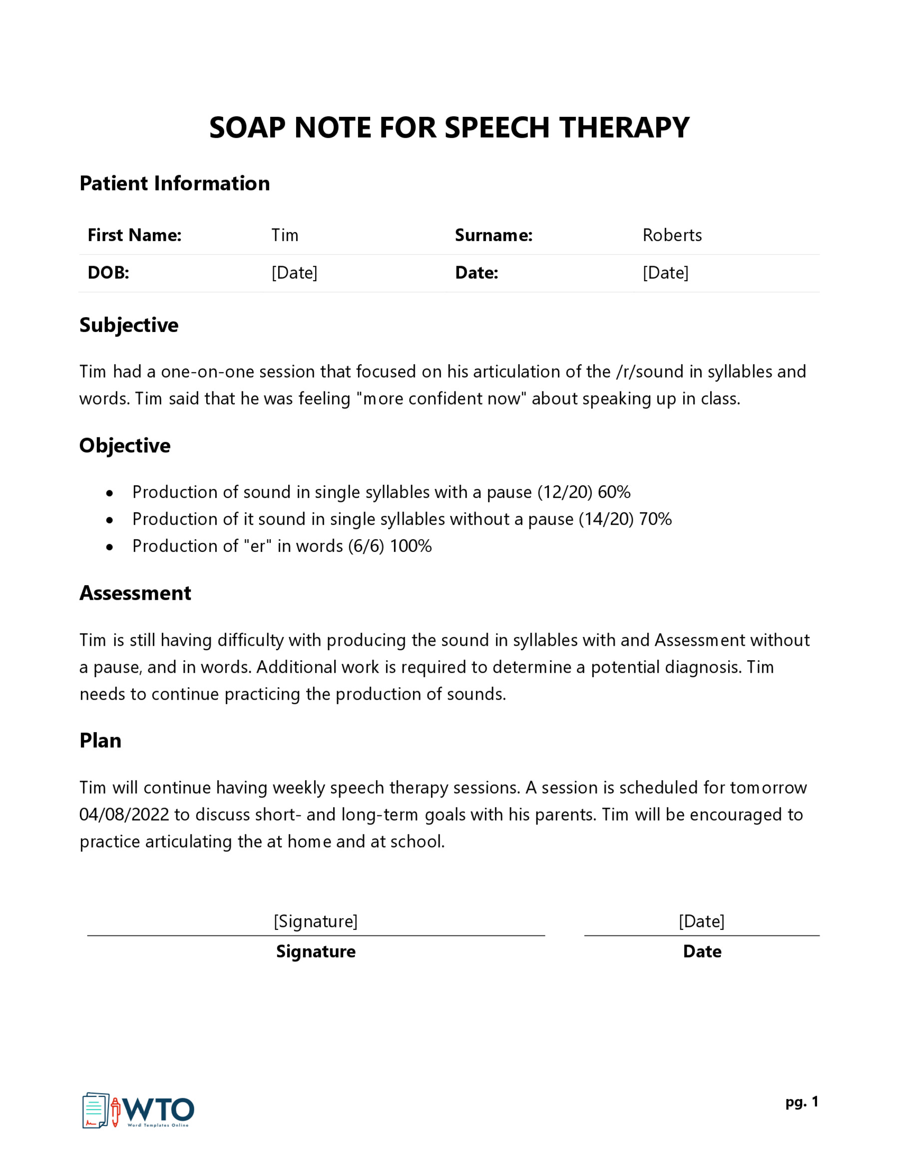 Editable SOAP Notes for Speech Therapy 02 for Word