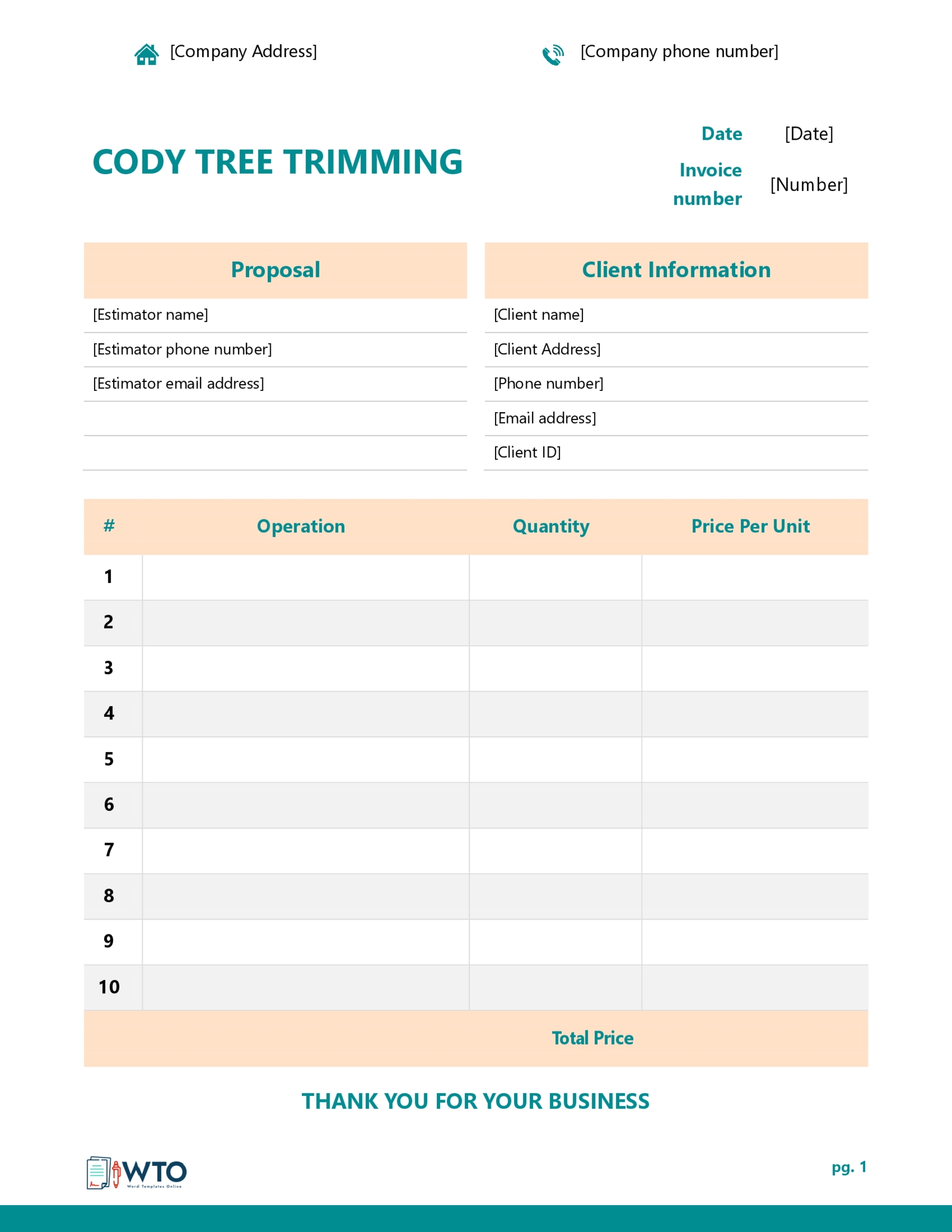 Downloadable Tree Trimming Estimate Template - Word Format