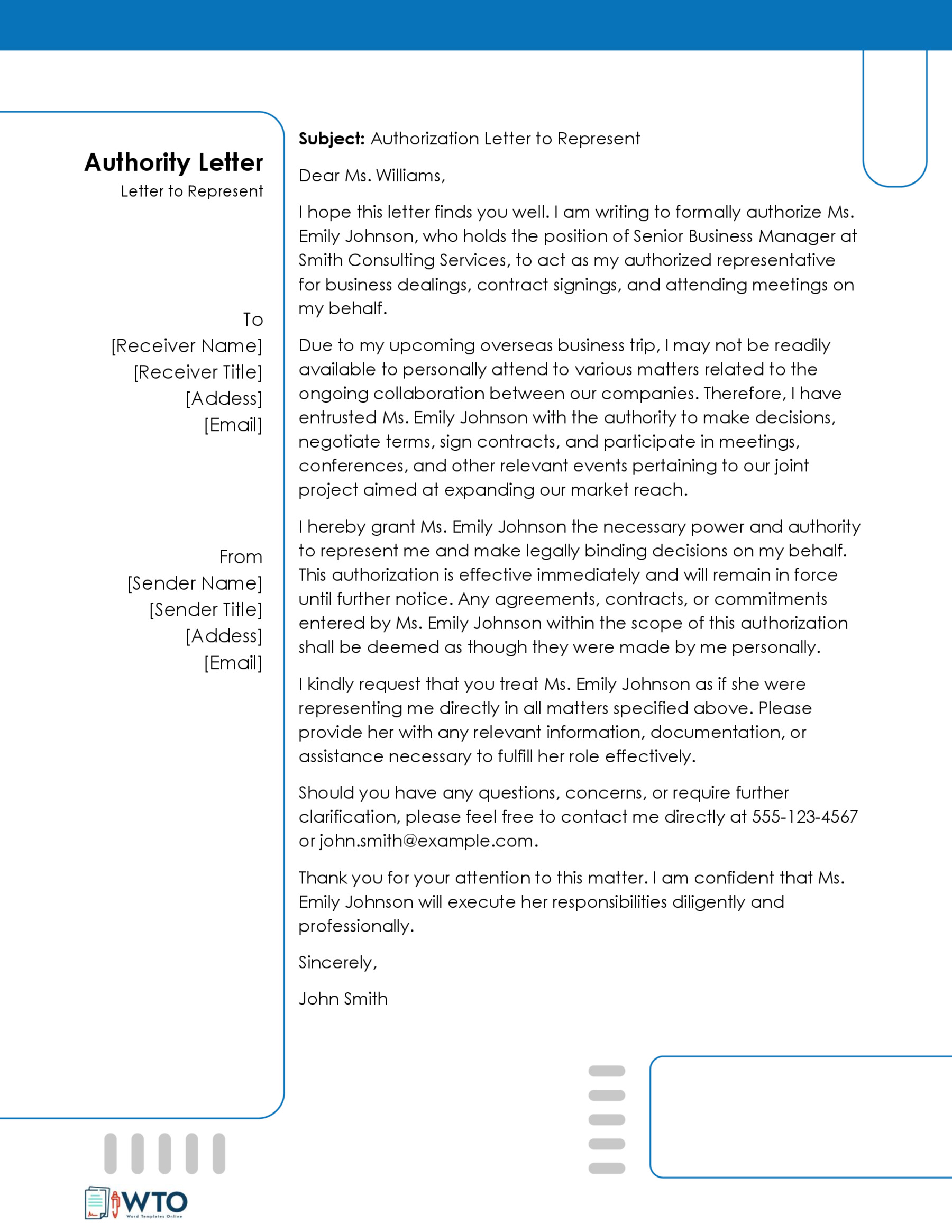 Free Sample Authorization Letter to Represent