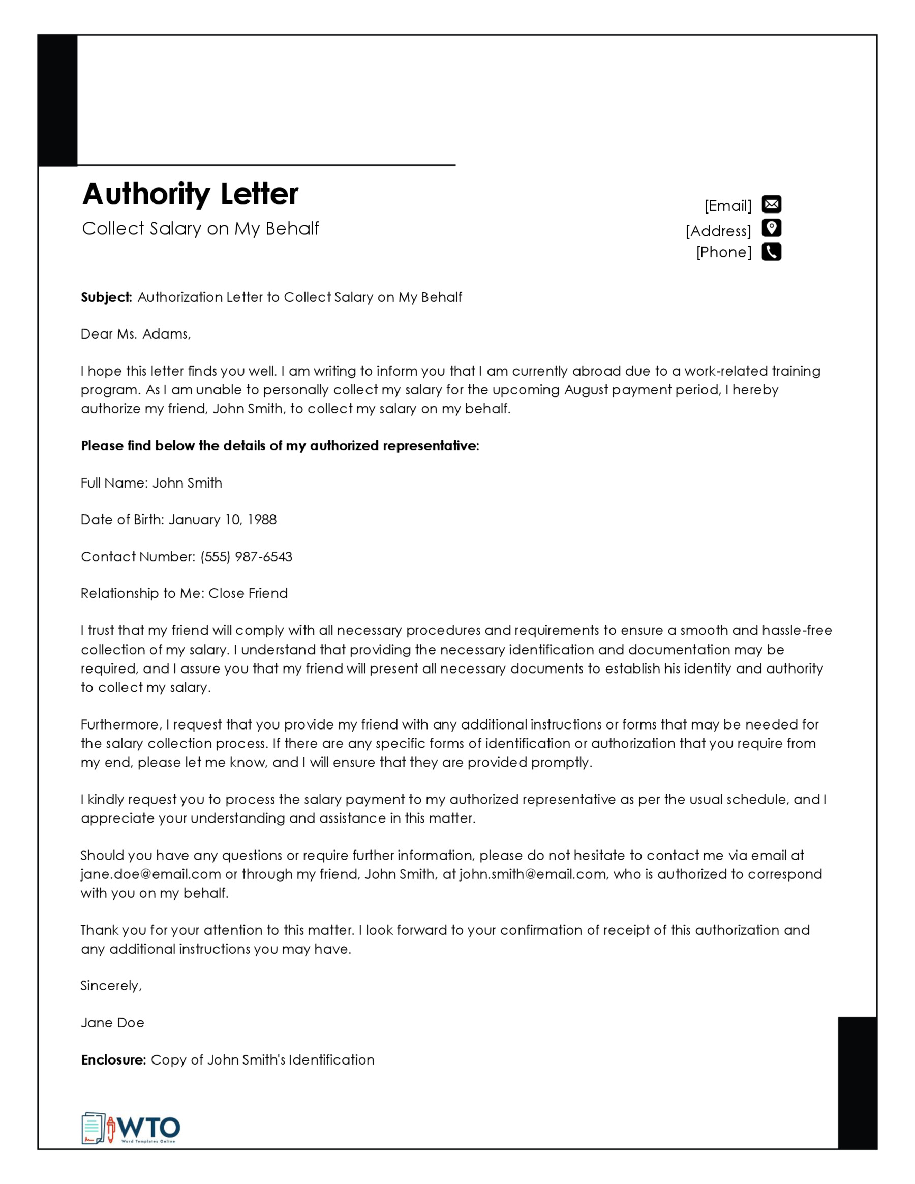 Sample Authorization Letter to Collect Salary-Free Download