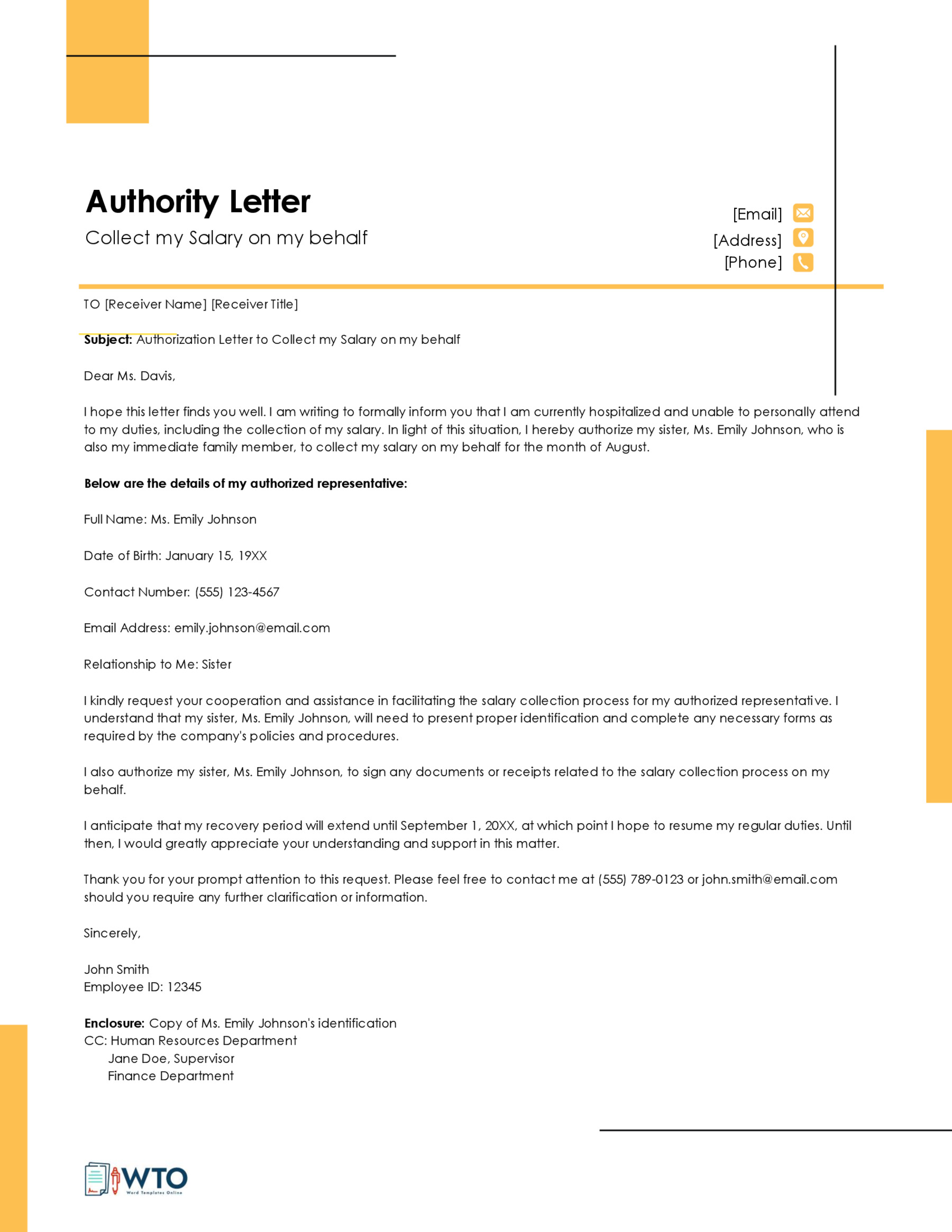 Sample Authorization Letter to Collect Salary-Word Format