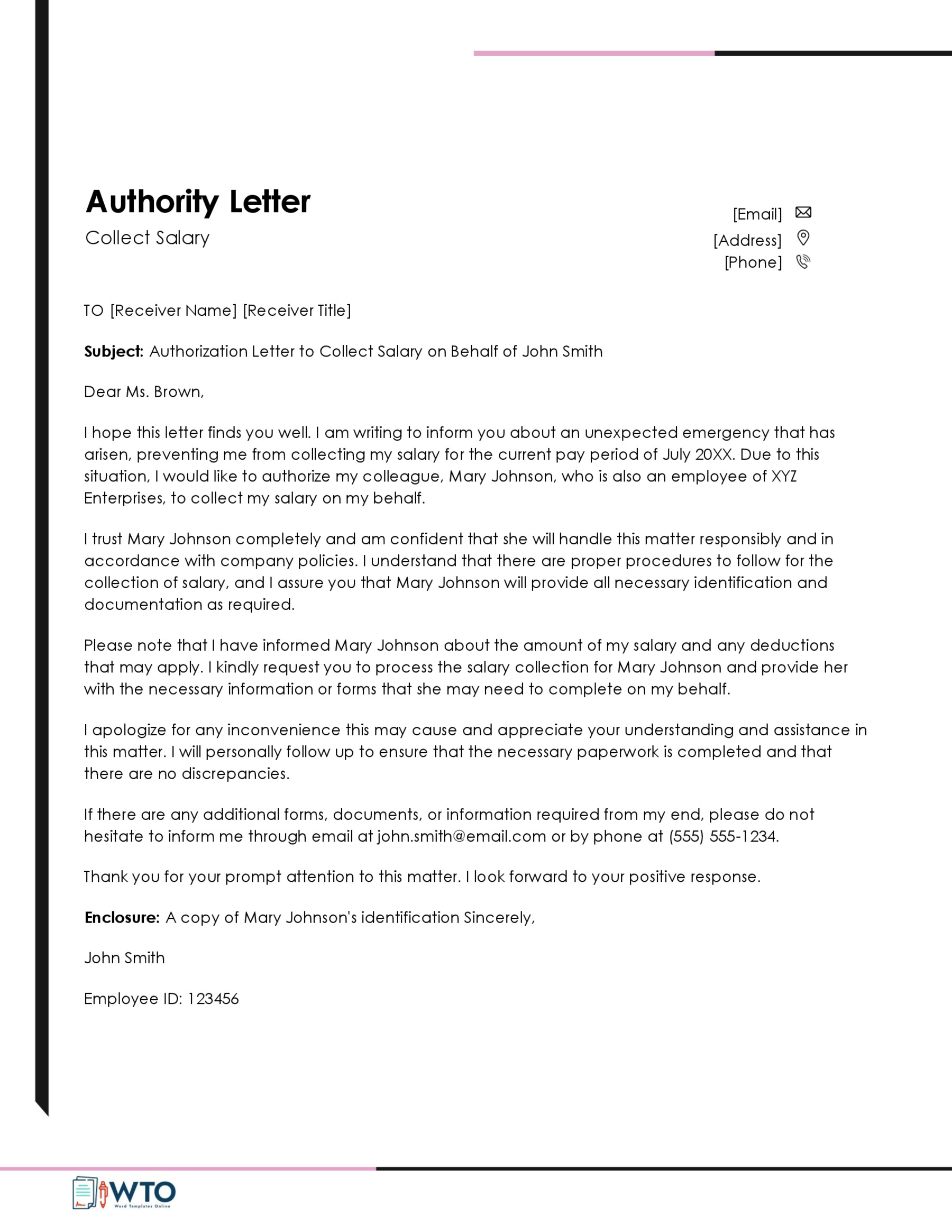Sample Authorization Letter to Collect Salary-Ms word Format