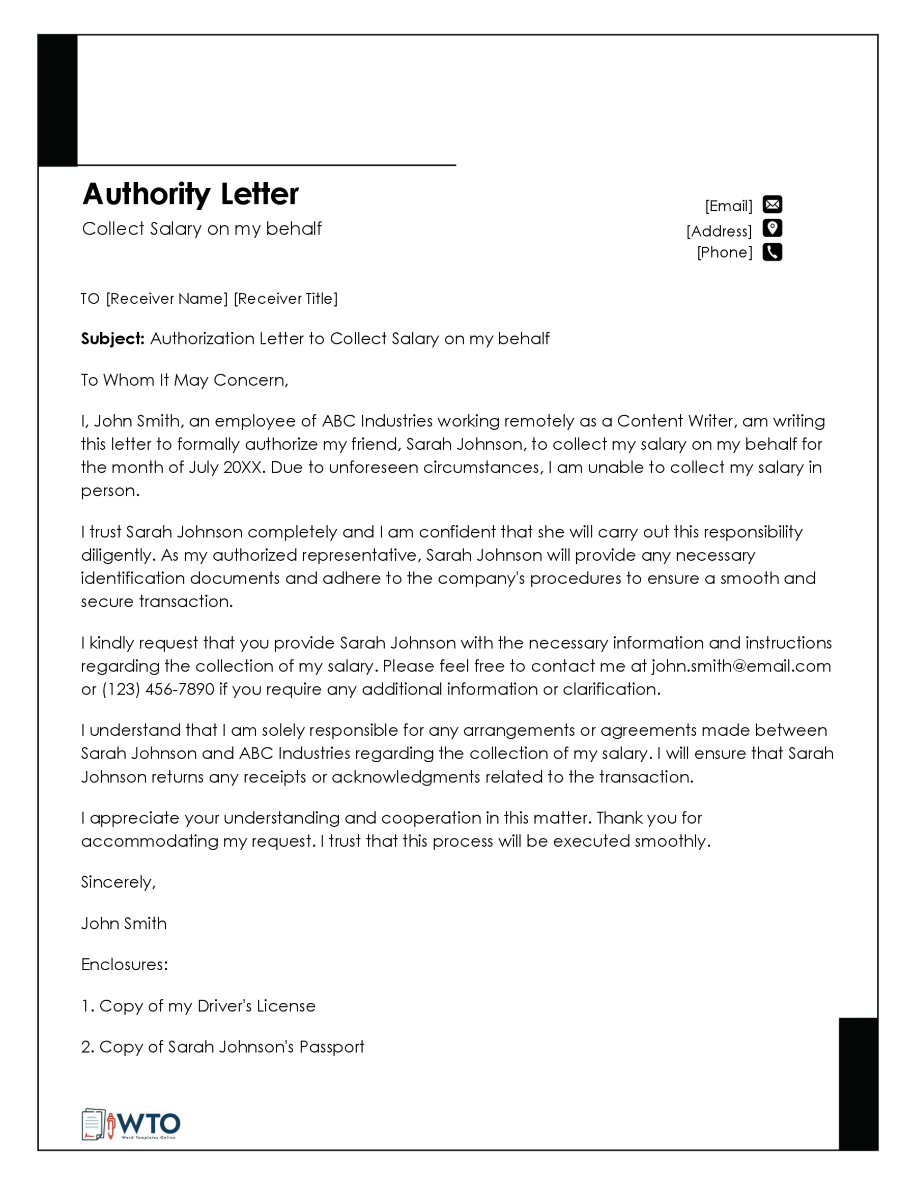 Sample Authorization Letter to Collect Salary-Free Downloadable